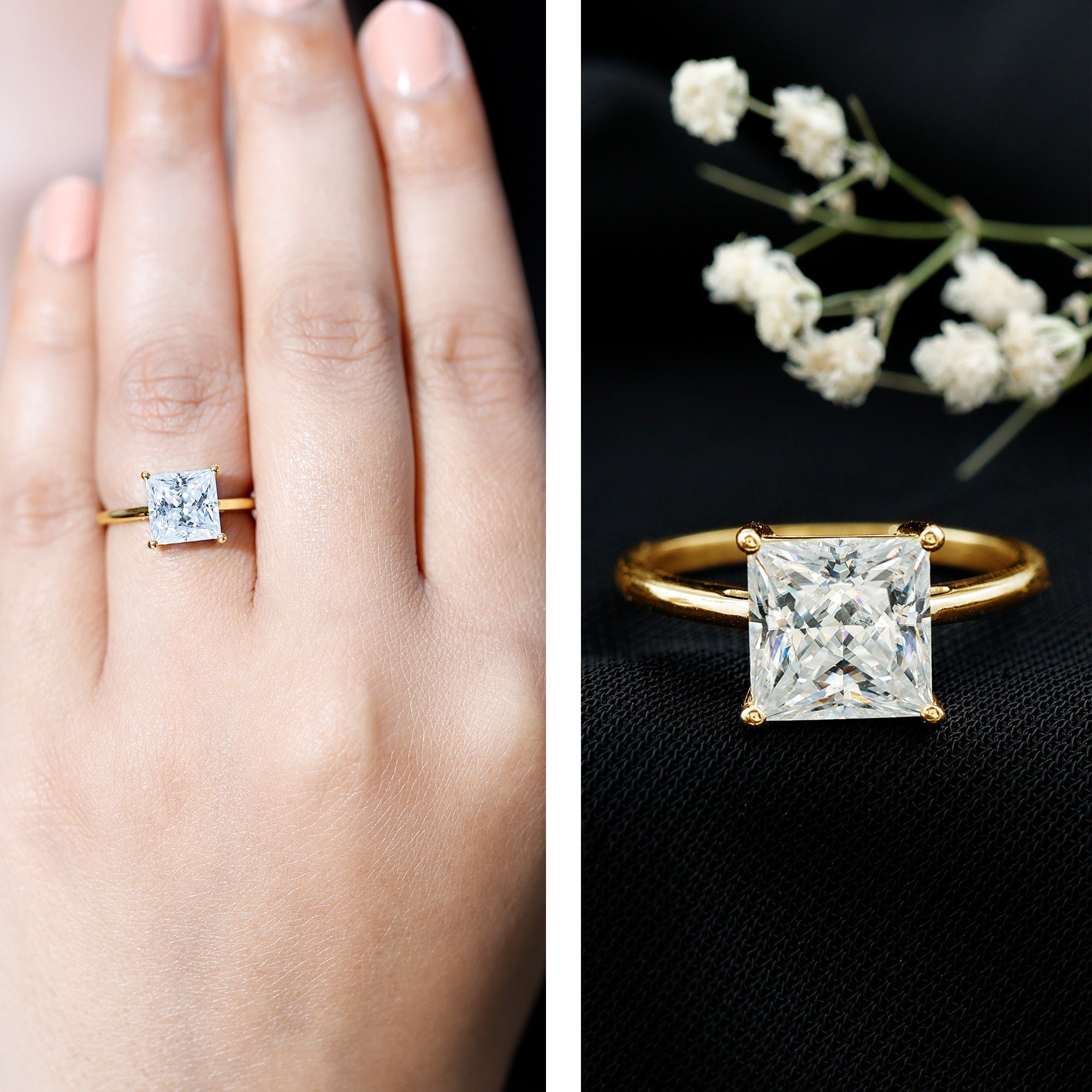 Rosec Jewels-3 Carat Princess Cut Moissanite Solitaire Engagement Ring