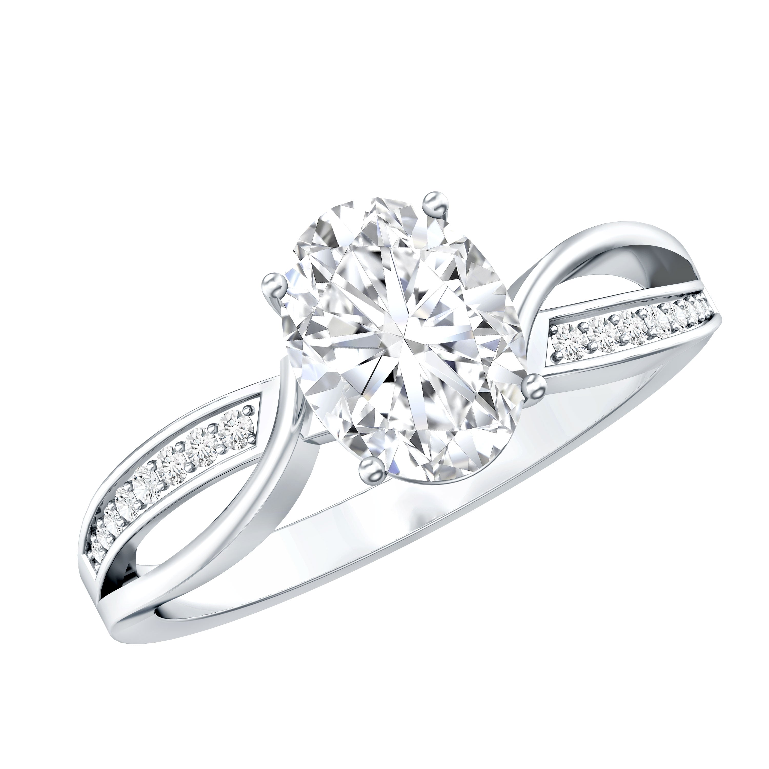 1 Carat Certified Moissanite Oval Engagement Ring with Infinity Band D-VS1 - Rosec Jewels