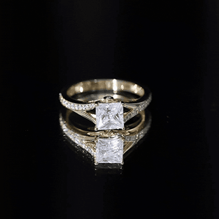 Certified Princess Cut Moissanite Engagement Ring With Split Shank D-VS1 - Rosec Jewels