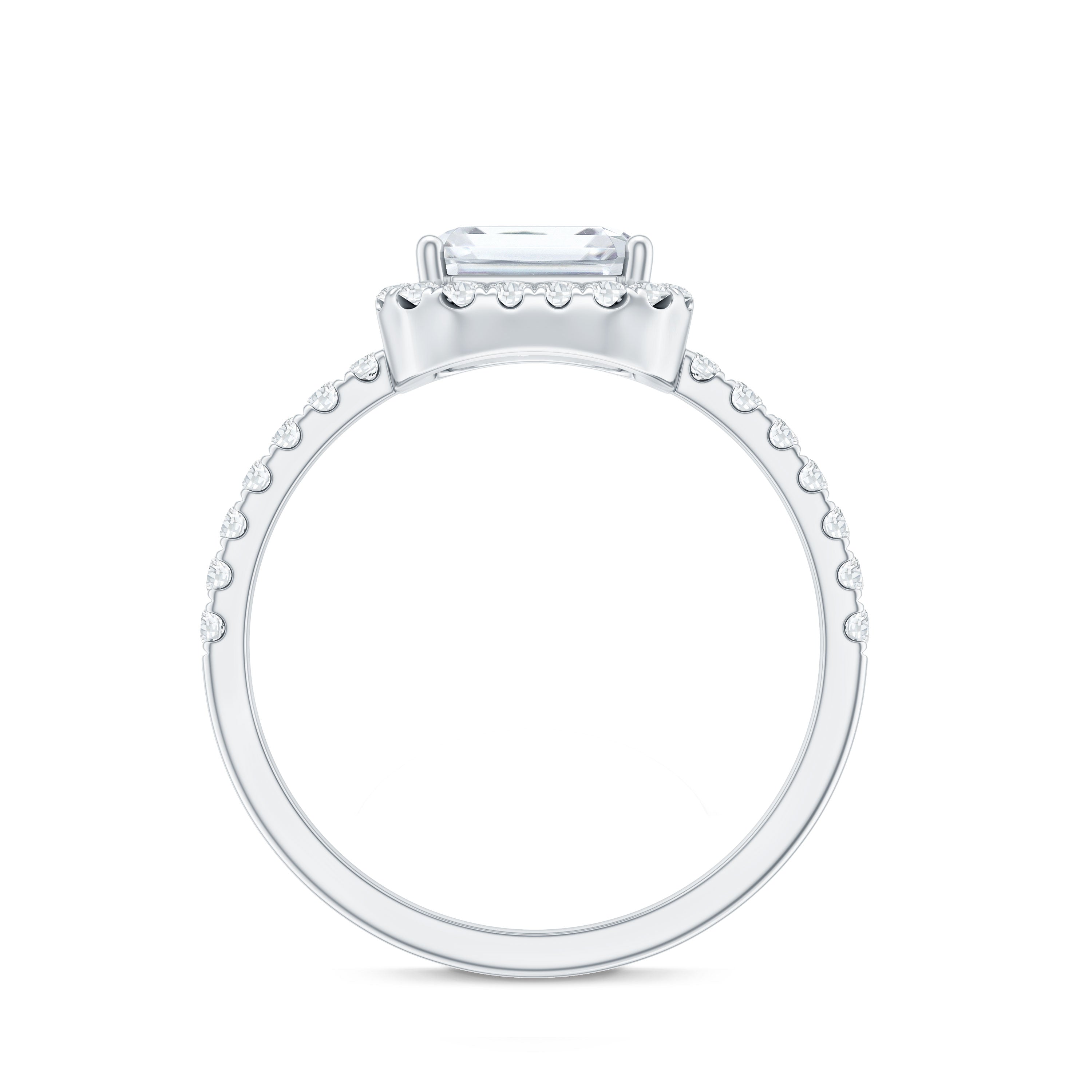 Certified Moissanite Emerald Cut Engagement Ring With Halo D-VS1 - Rosec Jewels