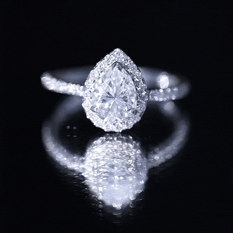 Pear Shape Moissanite Halo Engagement Ring for Women D-VS1 - Rosec Jewels