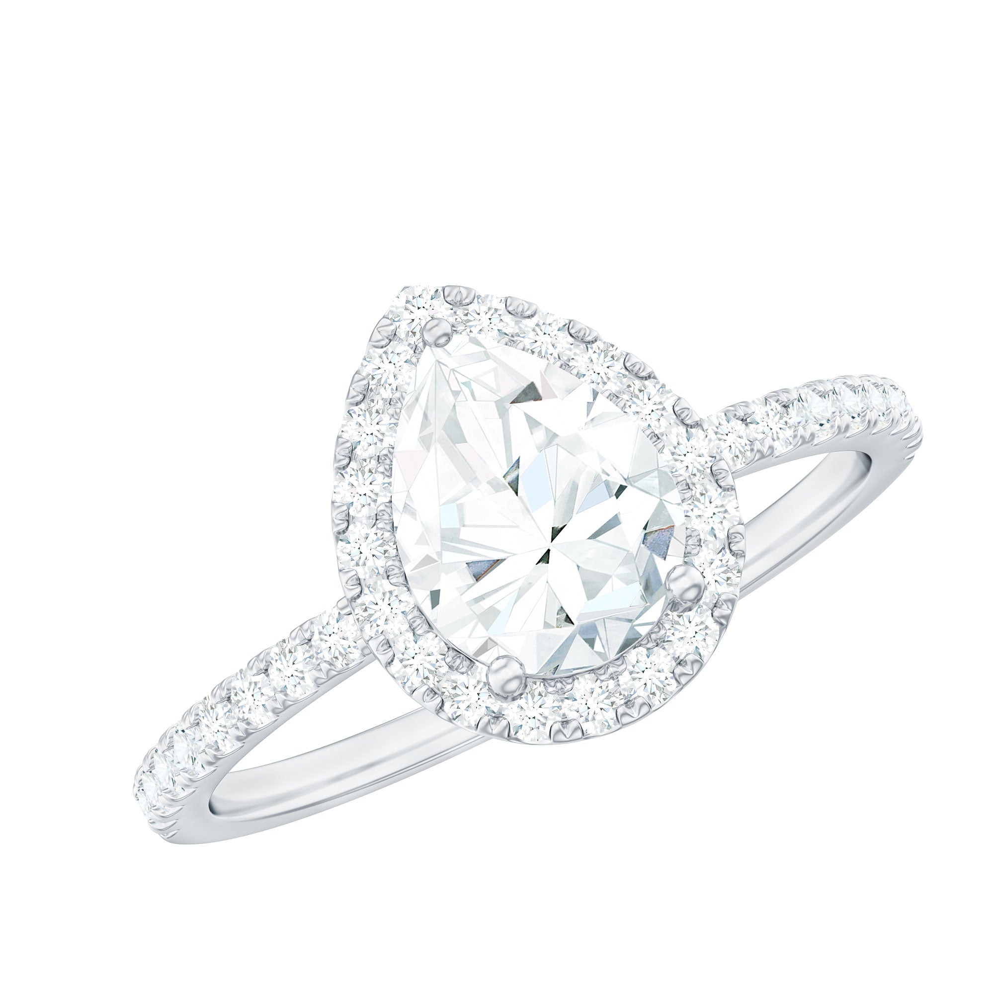 Pear Shape Moissanite Halo Engagement Ring for Women