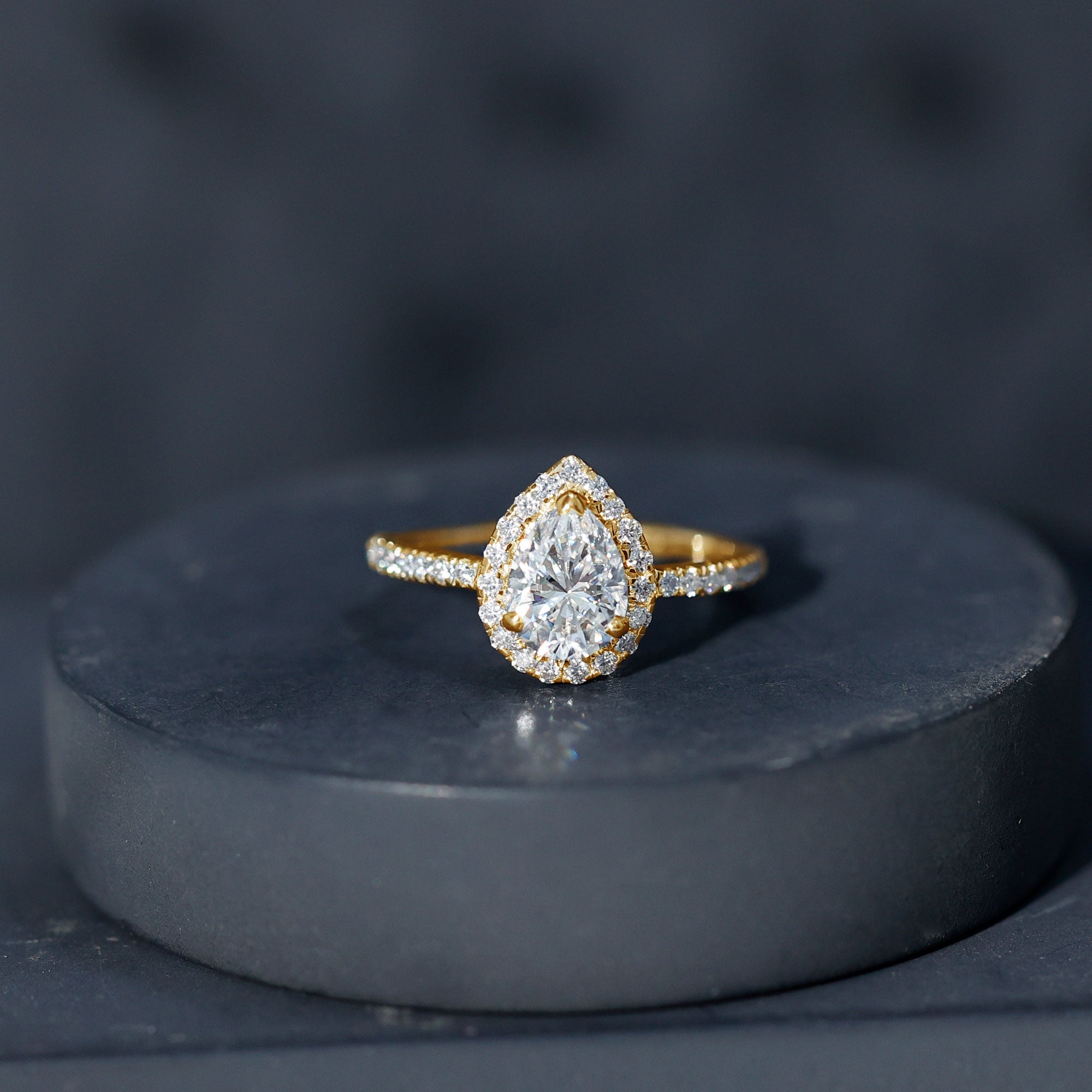 Pear Shape Moissanite Halo Engagement Ring for Women D-VS1 - Rosec Jewels