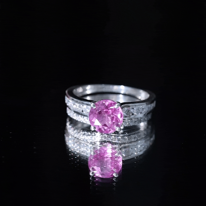 Lab Grown Pink Sapphire and Moissanite Solitaire Bridal Ring Set AAAA - Rosec Jewels