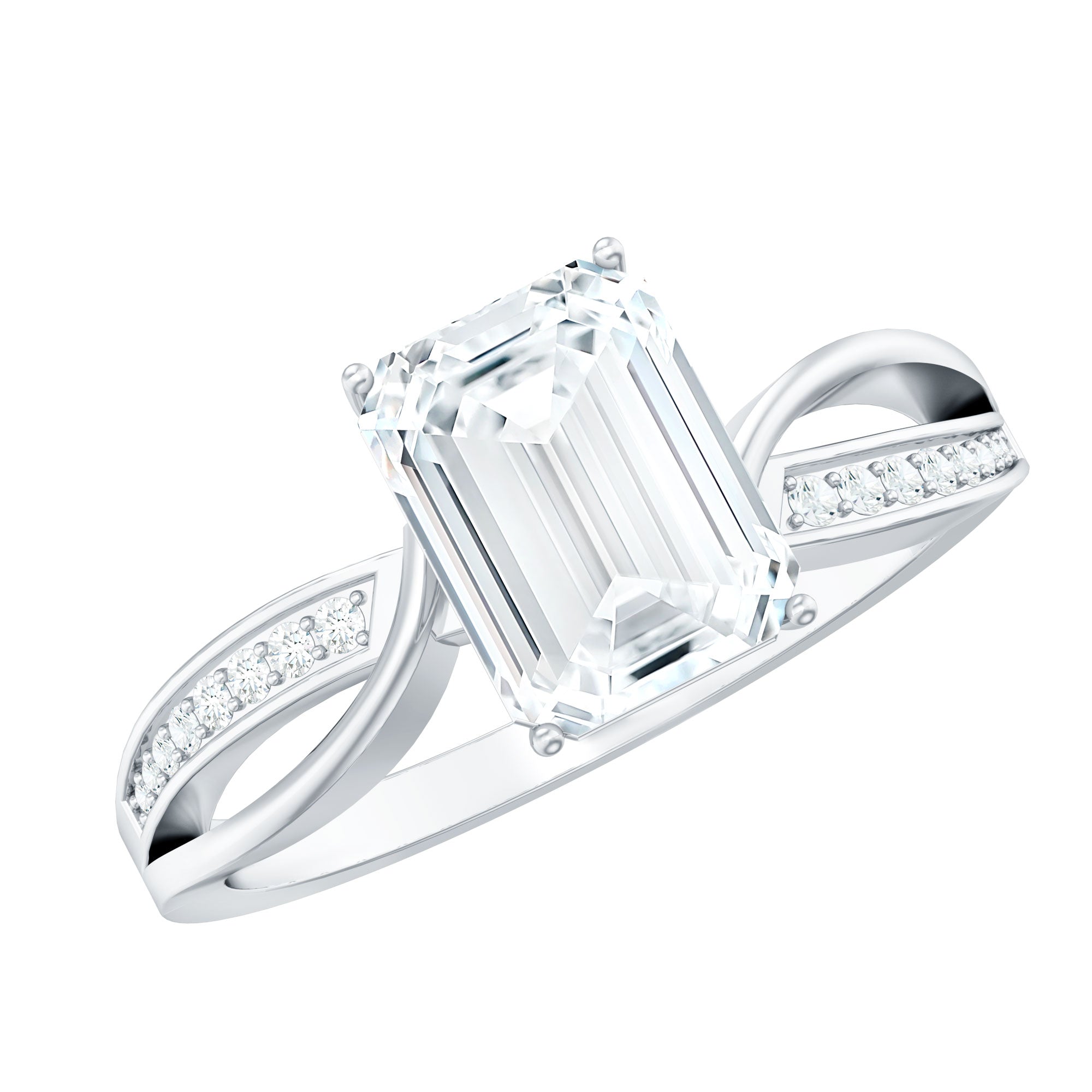 Certified 6X8 MM Emerald Cut Moissanite Infinity Engagement Ring