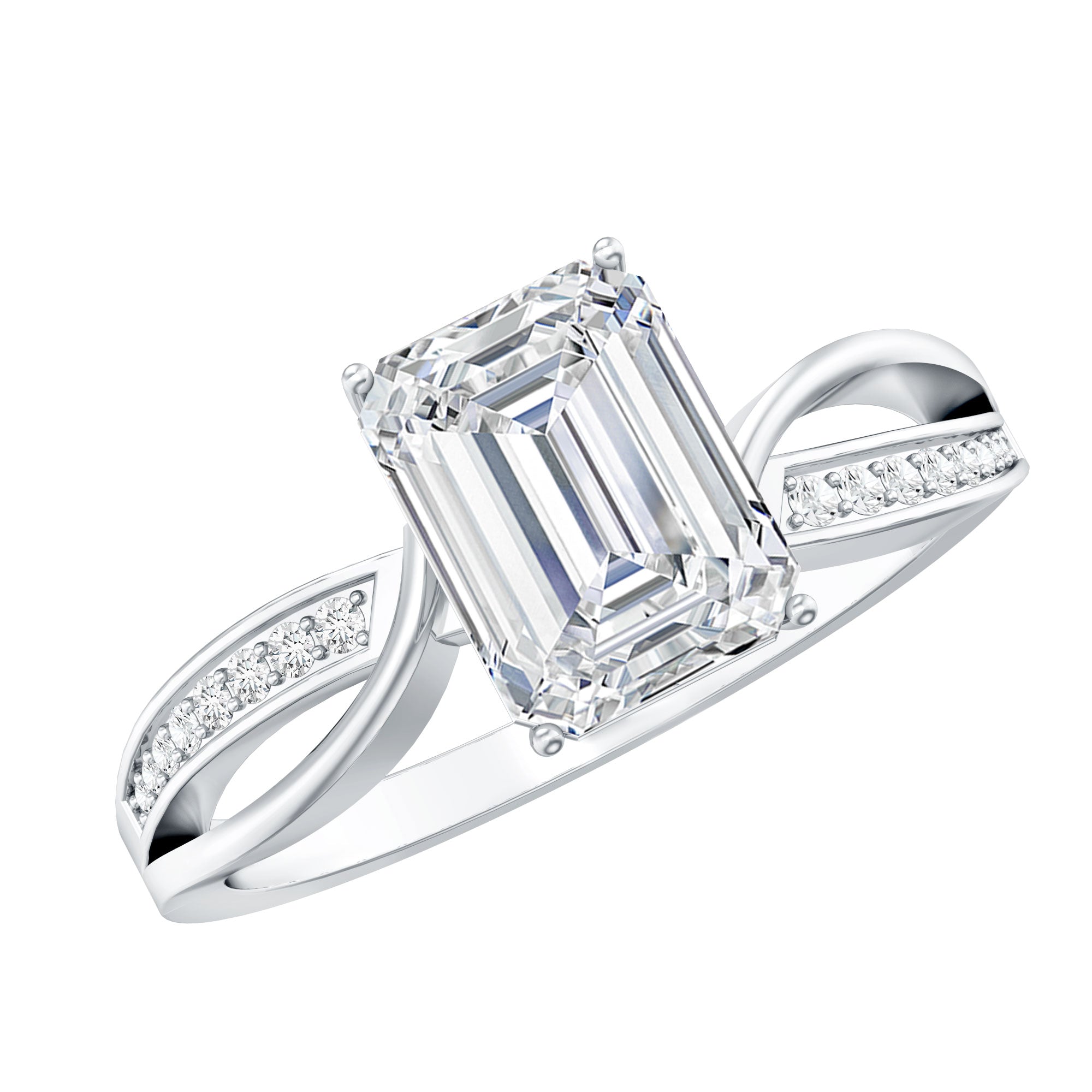 Certified 6X8 MM Emerald Cut Moissanite Infinity Engagement Ring D-VS1 - Rosec Jewels