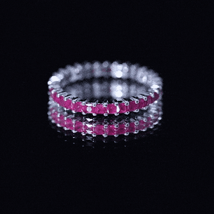 Princess Cut Ruby Eternity Ring – Thin Ruby Wedding Band in Shared Prong Setting | Real AAA Ruby AAA - Rosec Jewels
