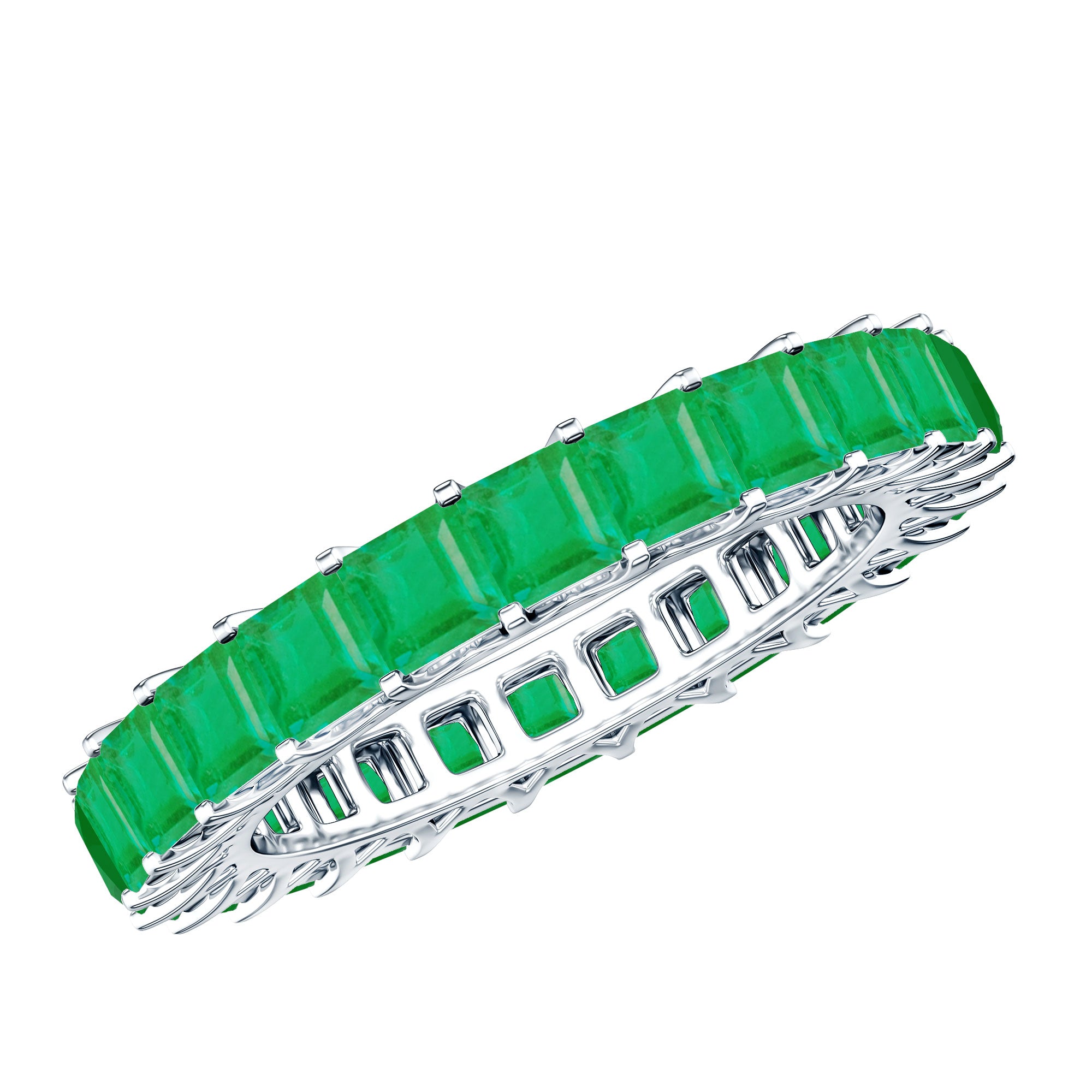 Princess Cut Natural Emerald Eternity Wedding Band AAA - Rosec Jewels