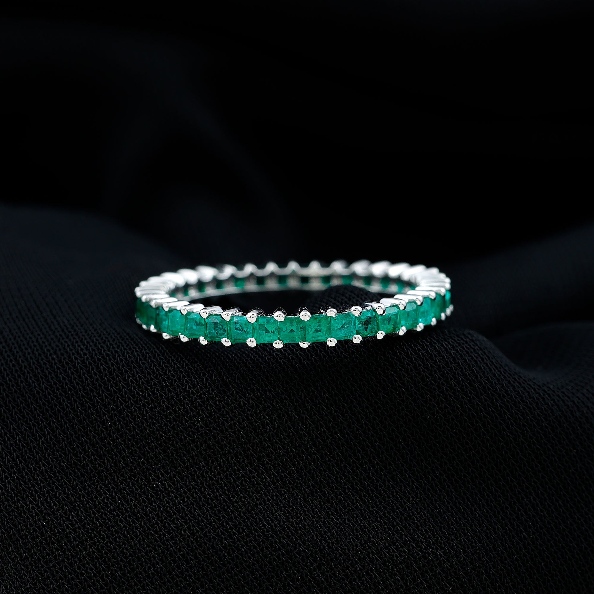 Princess Cut Natural Emerald Eternity Wedding Band AAA - Rosec Jewels