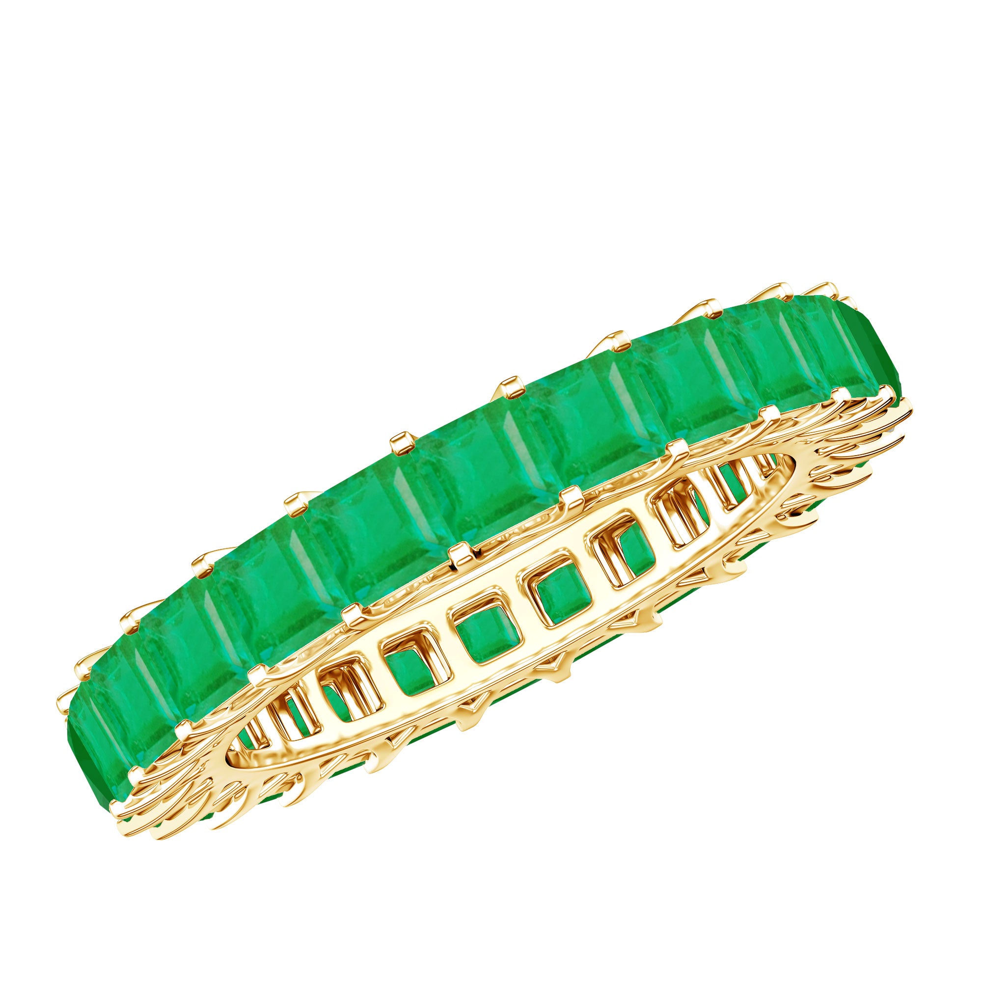 Princess Cut Natural Emerald Eternity Wedding Band AAA - Rosec Jewels