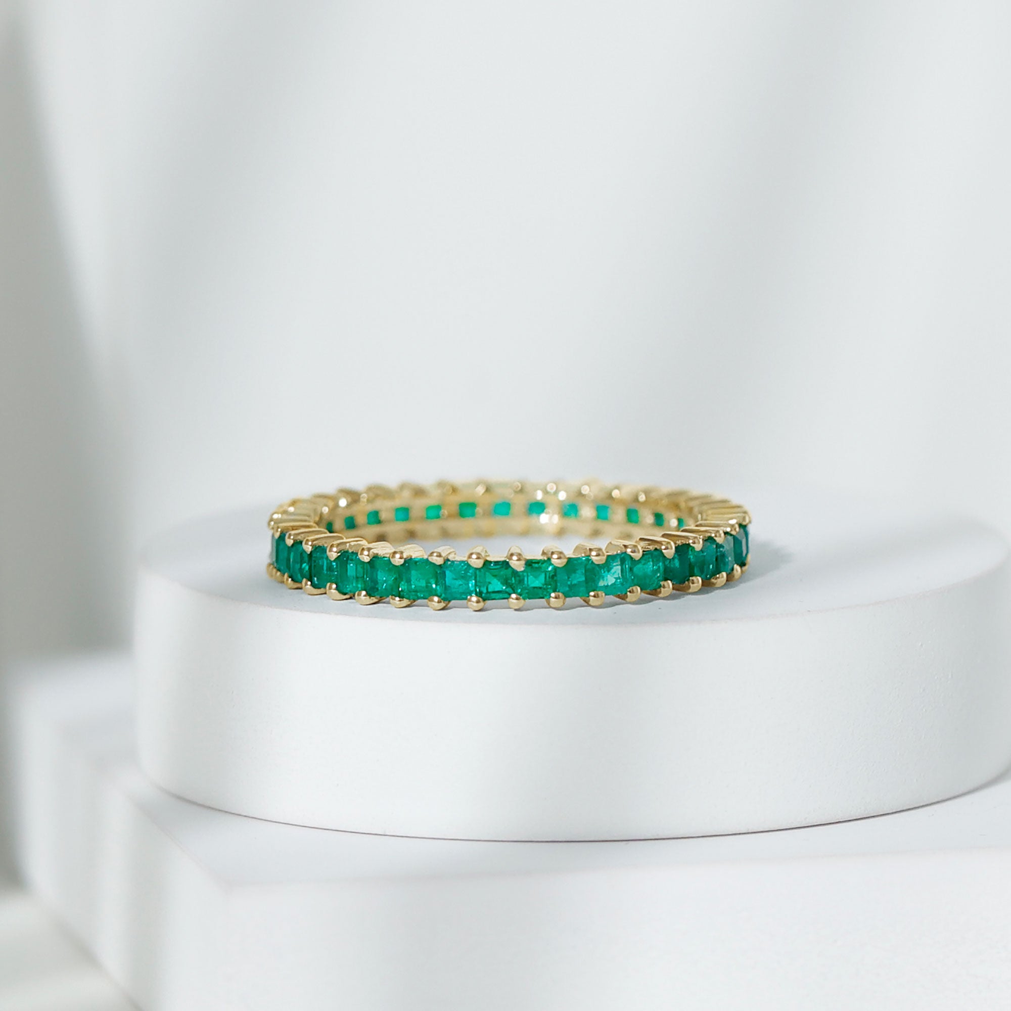 Princess Cut Natural Emerald Eternity Wedding Band AAA - Rosec Jewels