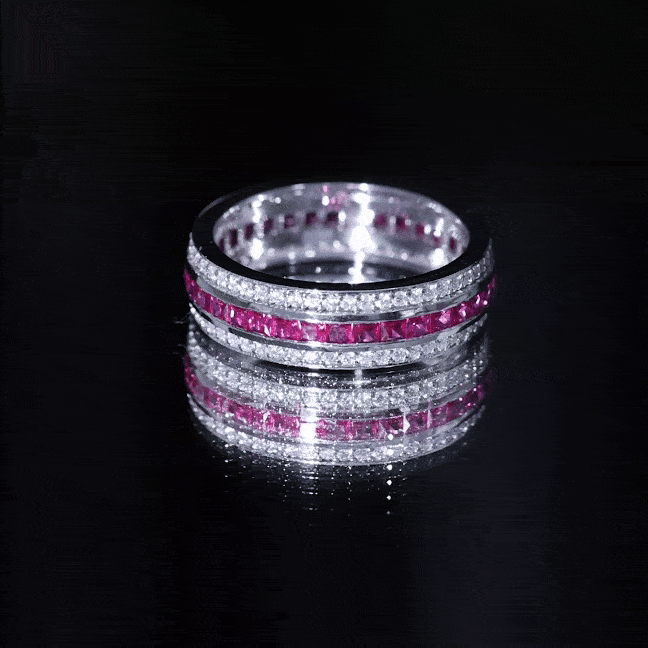 Lab Created Ruby Three Row Wedding Band for Women AAAA - Rosec Jewels