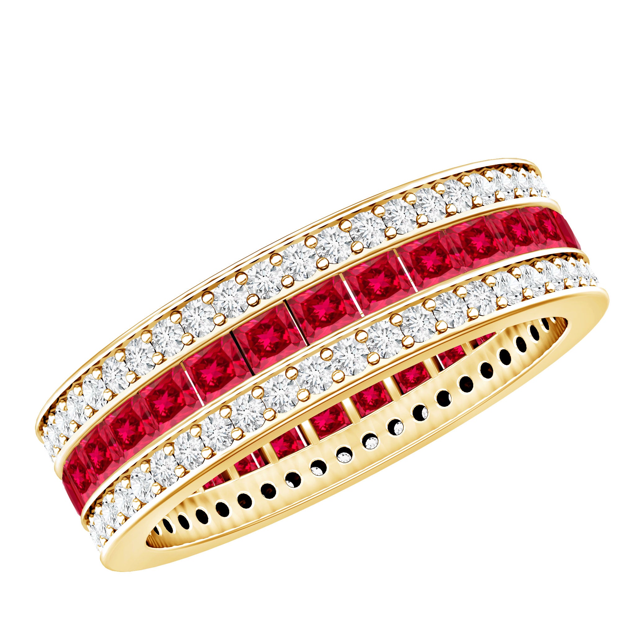 Lab Created Ruby Three Row Wedding Band for Women AAAA - Rosec Jewels