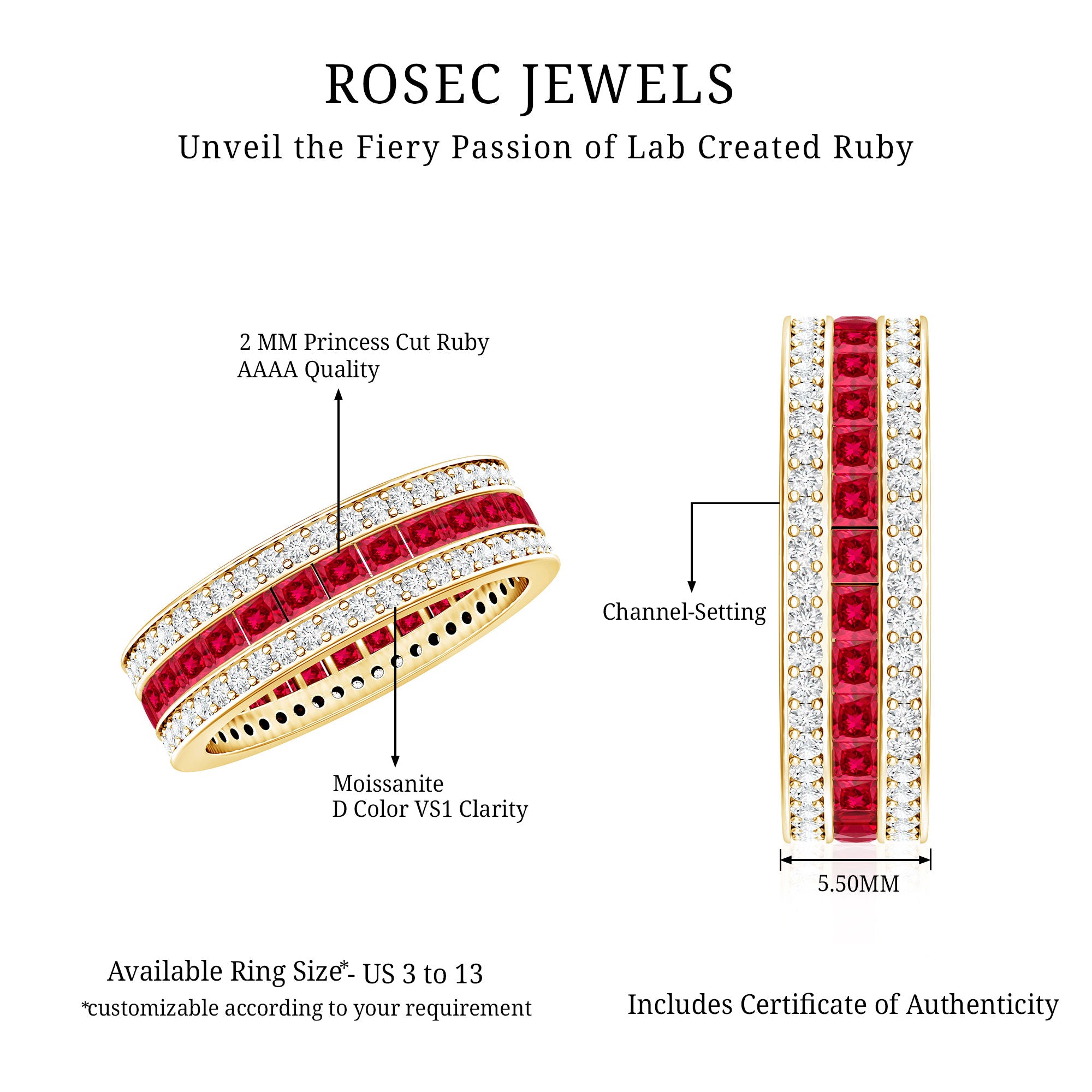 Lab Created Ruby Three Row Wedding Band for Women AAAA - Rosec Jewels