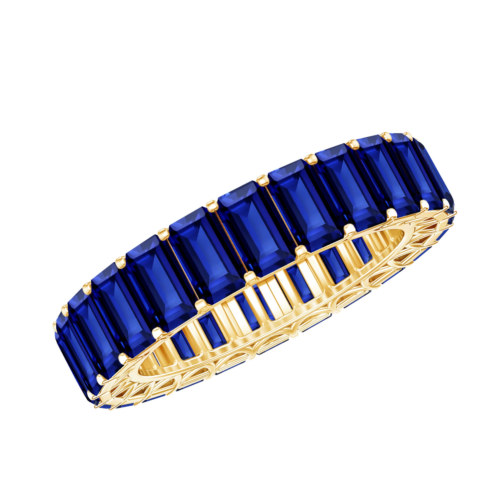 Certified Emerald Cut Lab Grown Blue Sapphire Eternity Band Ring AAAA - Rosec Jewels