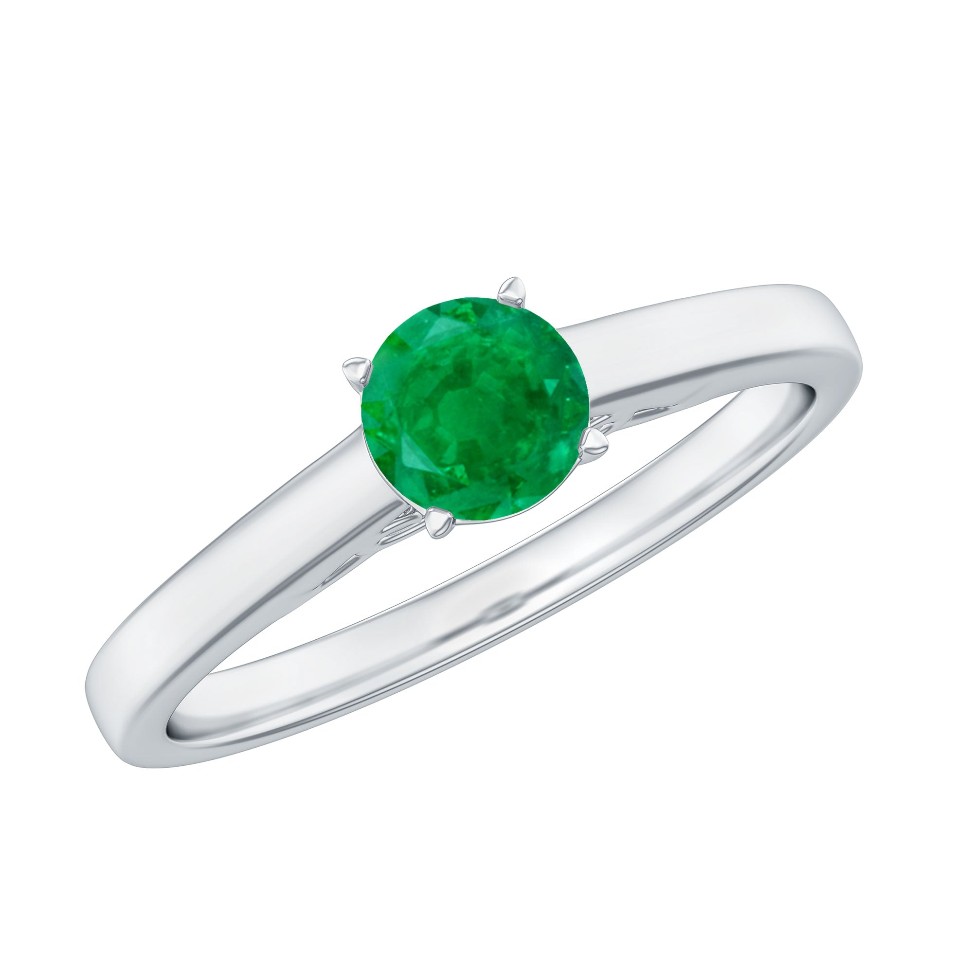 Round Shaped 5MM Emerald Solitaire Promise Ring for Her AAA - Rosec Jewels