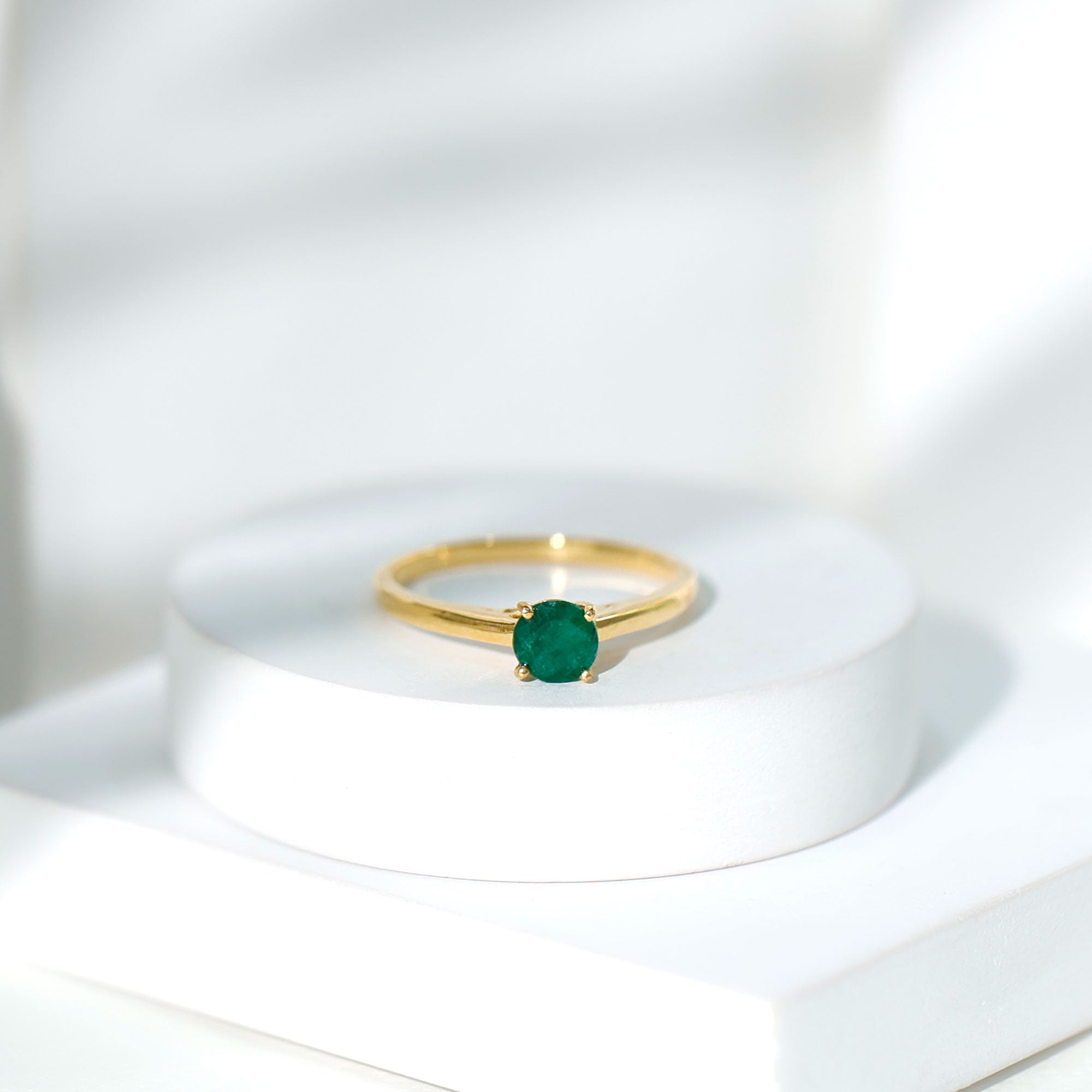 Round Shaped 5MM Emerald Solitaire Promise Ring for Her AAA - Rosec Jewels
