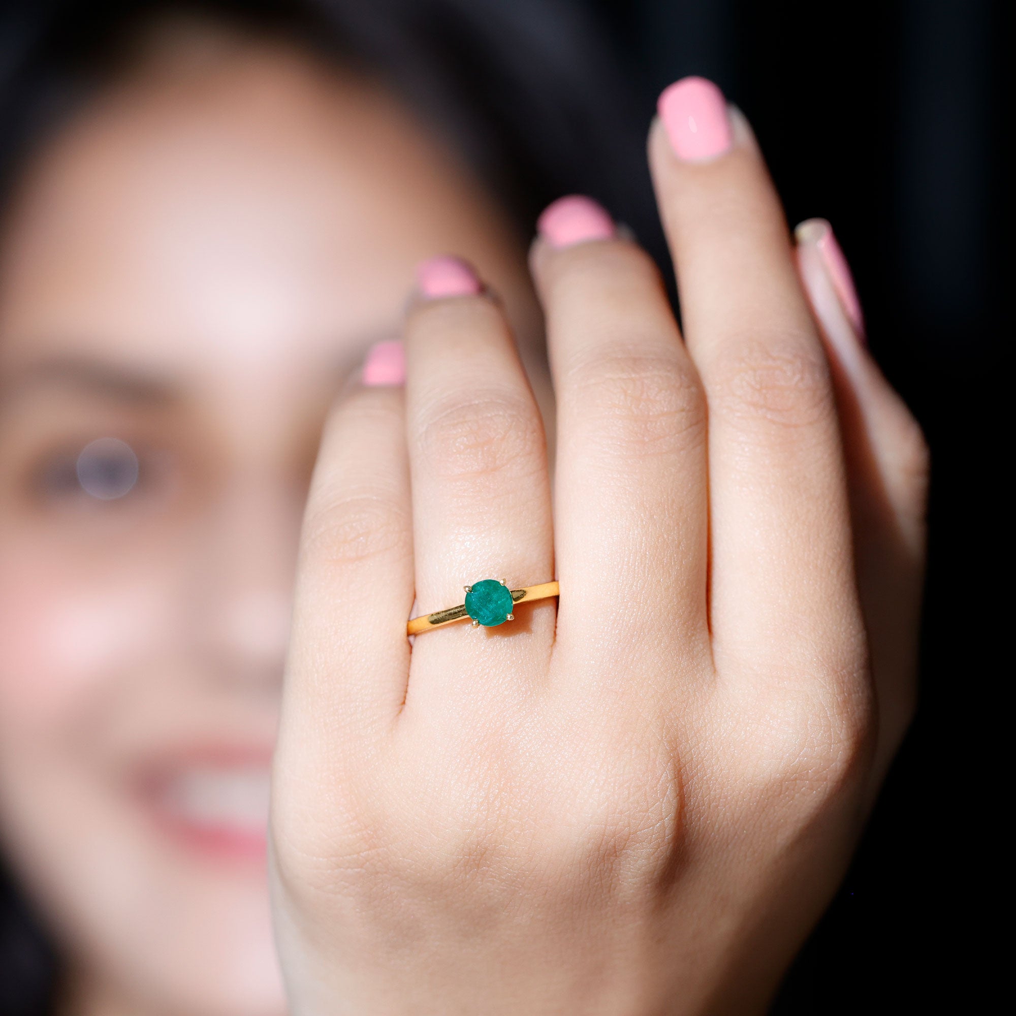 Round Shaped 5MM Emerald Solitaire Promise Ring for Her AAA - Rosec Jewels