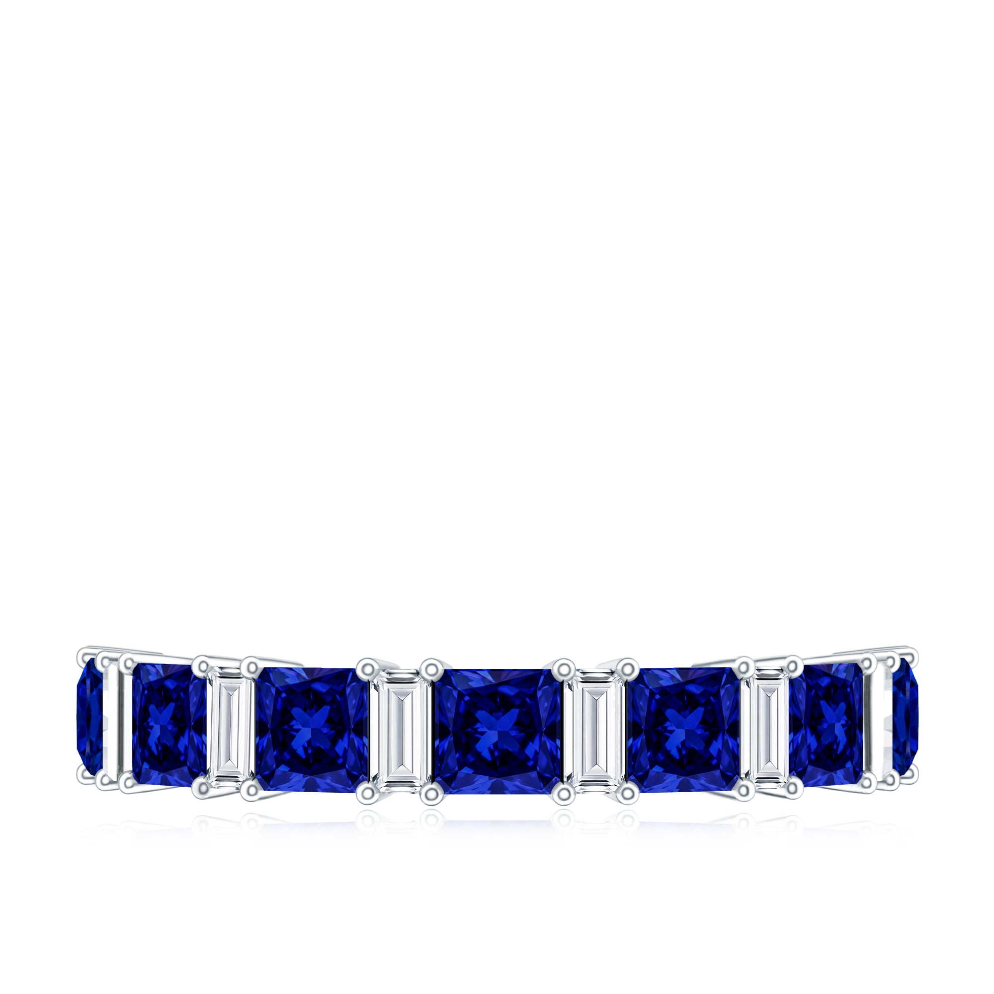 Princess Cut Lab Grown Blue Sapphire Half Eternity Ring with Diamond AAAA - Rosec Jewels