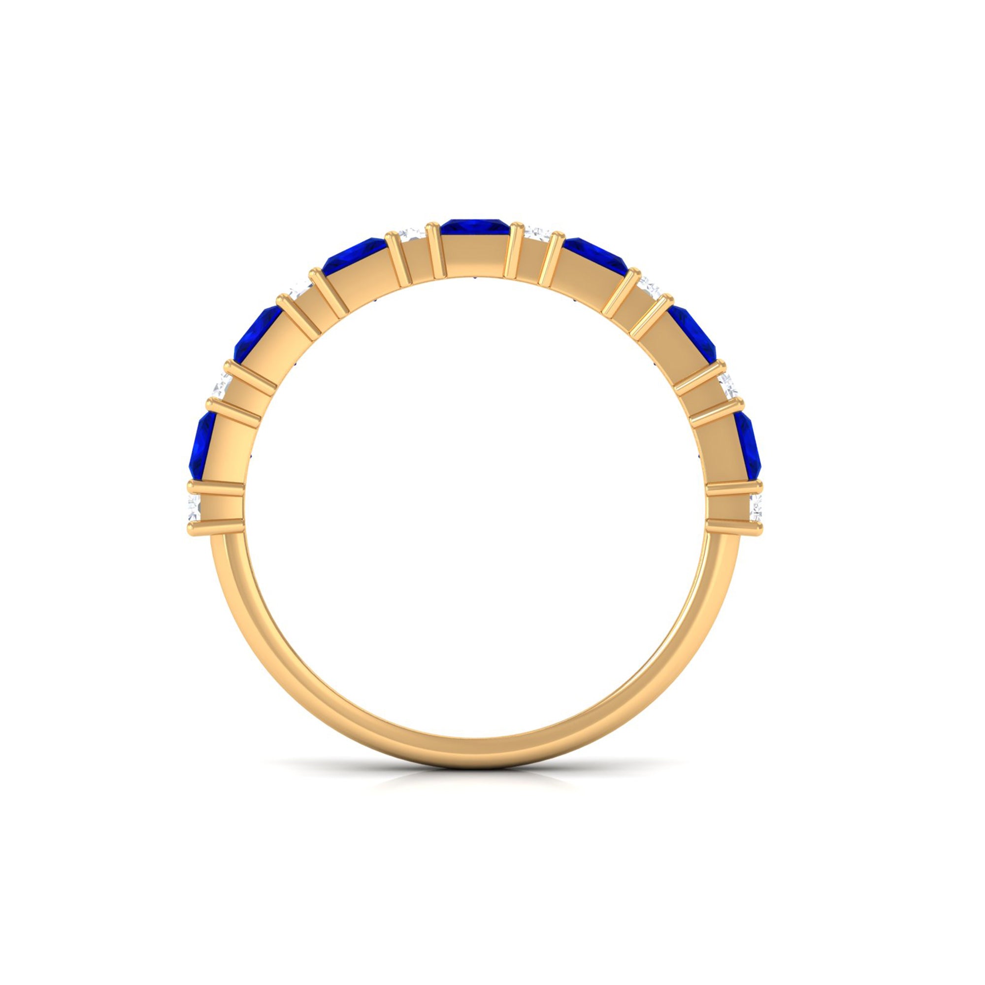 Princess Cut Lab Grown Blue Sapphire Half Eternity Ring with Diamond AAAA - Rosec Jewels