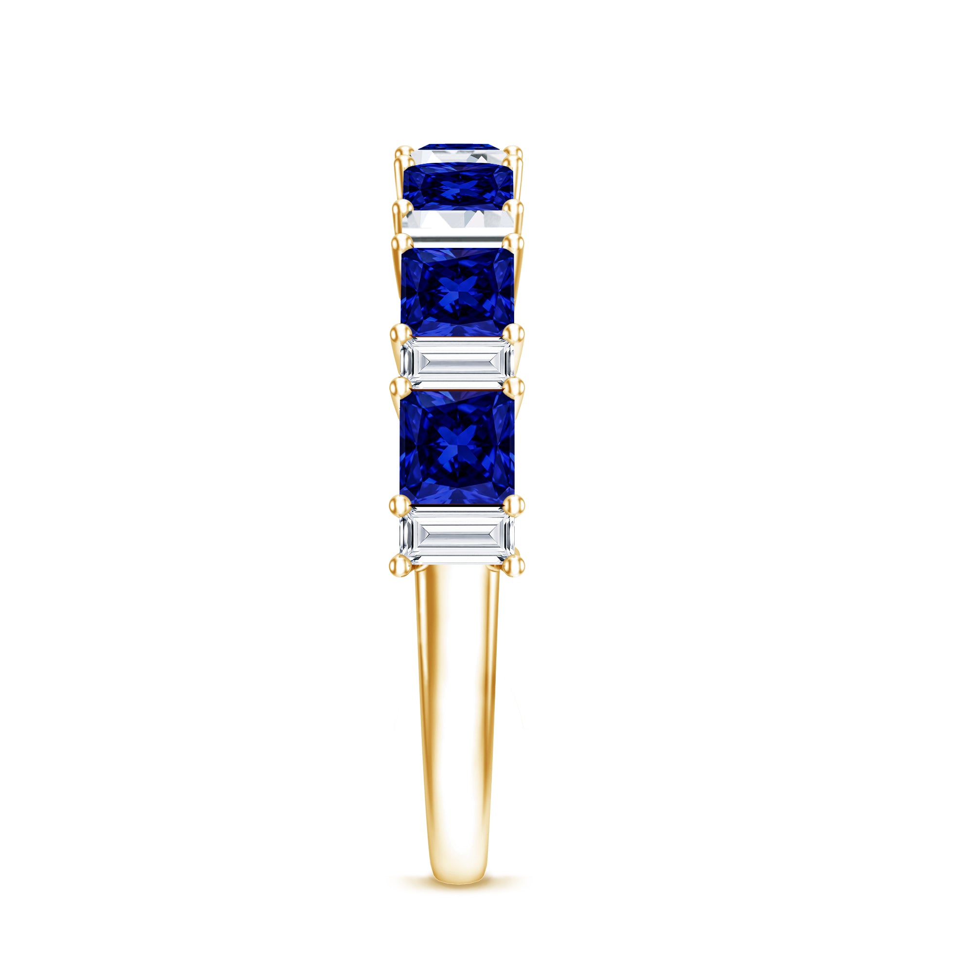 Princess Cut Lab Grown Blue Sapphire Half Eternity Ring with Diamond AAAA - Rosec Jewels