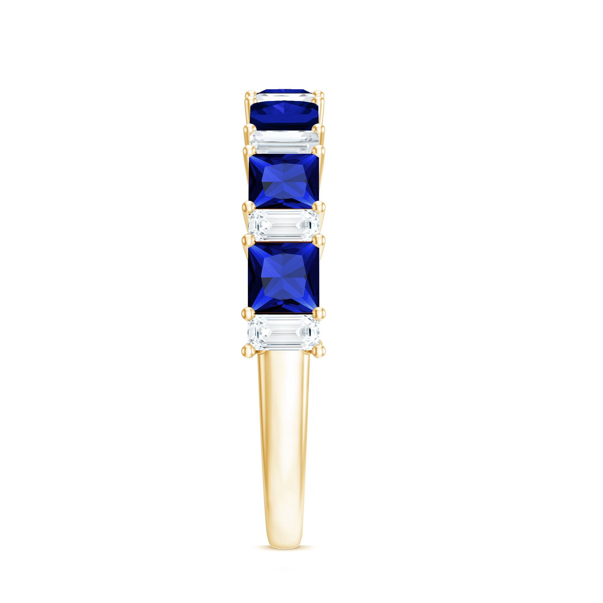 Princess Cut Lab Grown Blue Sapphire Half Eternity Ring with Diamond AAAA - Rosec Jewels