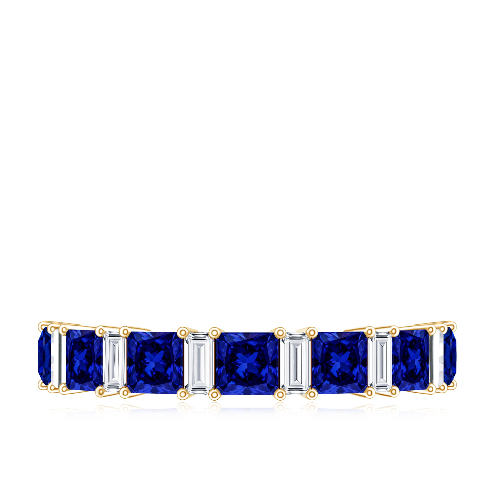 Princess Cut Lab Grown Blue Sapphire Half Eternity Ring with Diamond AAAA - Rosec Jewels
