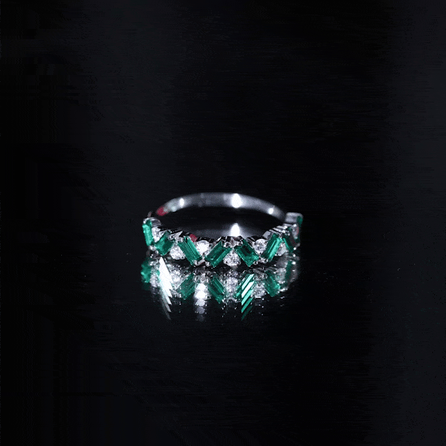 Baguette Shape Lab Grown Emerald and Diamond Half Eternity Ring AAAA - Rosec Jewels