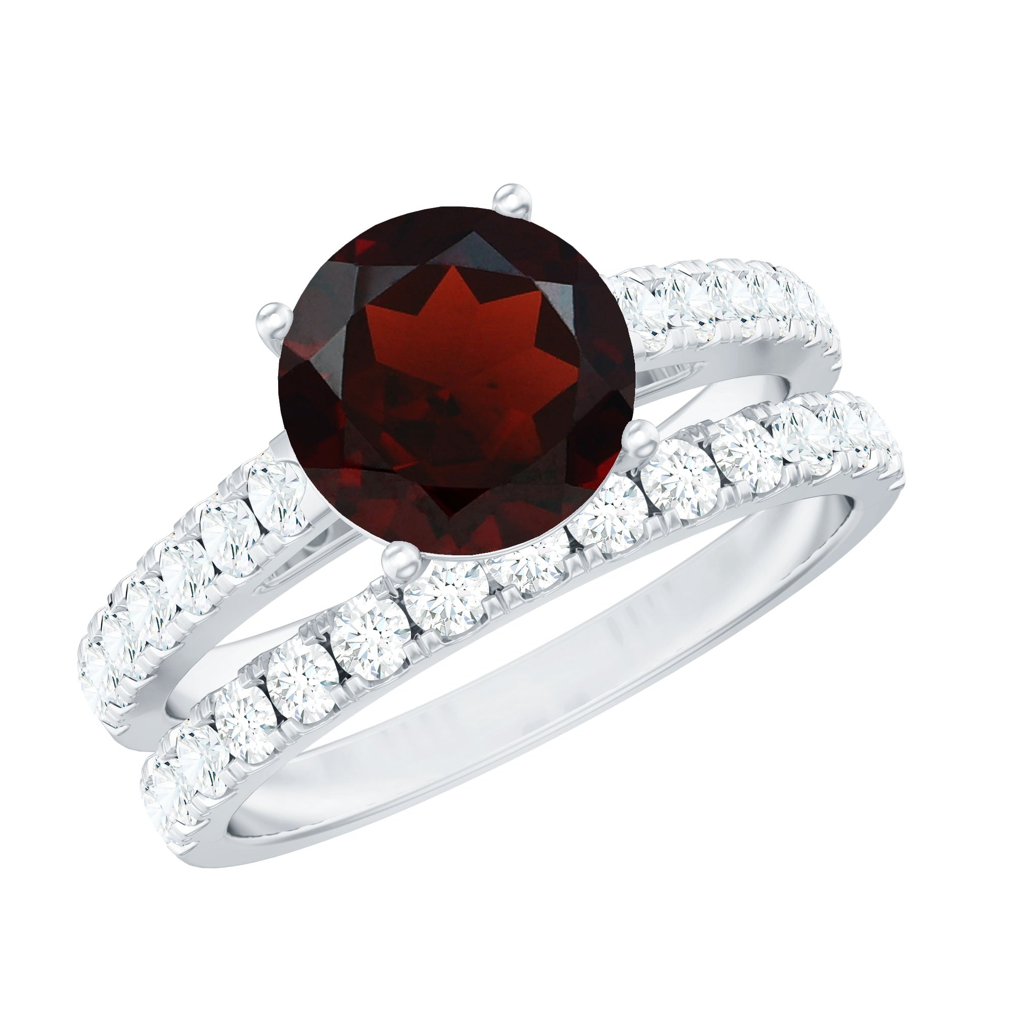 Certified Real 8mm Garnet Wedding Bridal Ring Set of 2