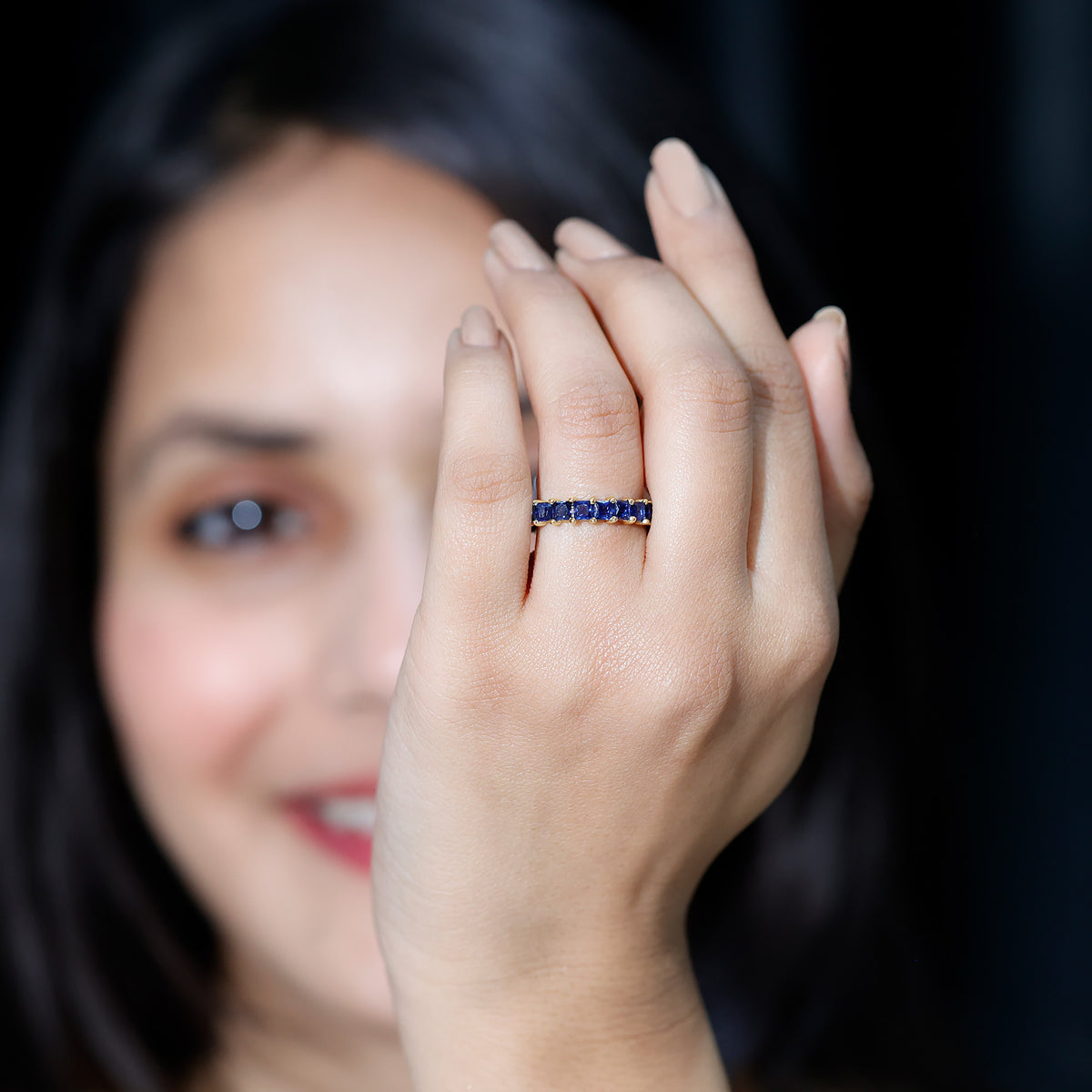 Princess Cut Lab Grown Blue Sapphire Full Eternity Band AAAA - Rosec Jewels