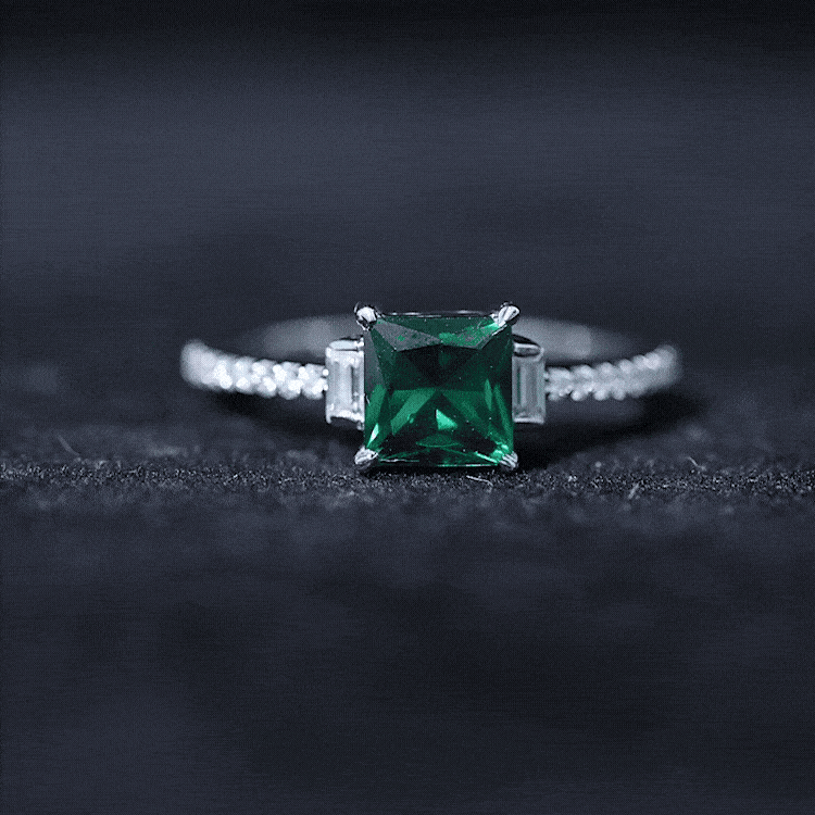 Lab Grown Emerald Diamond 3 Stone Engagement Ring with Certificate AAAA - Rosec Jewels