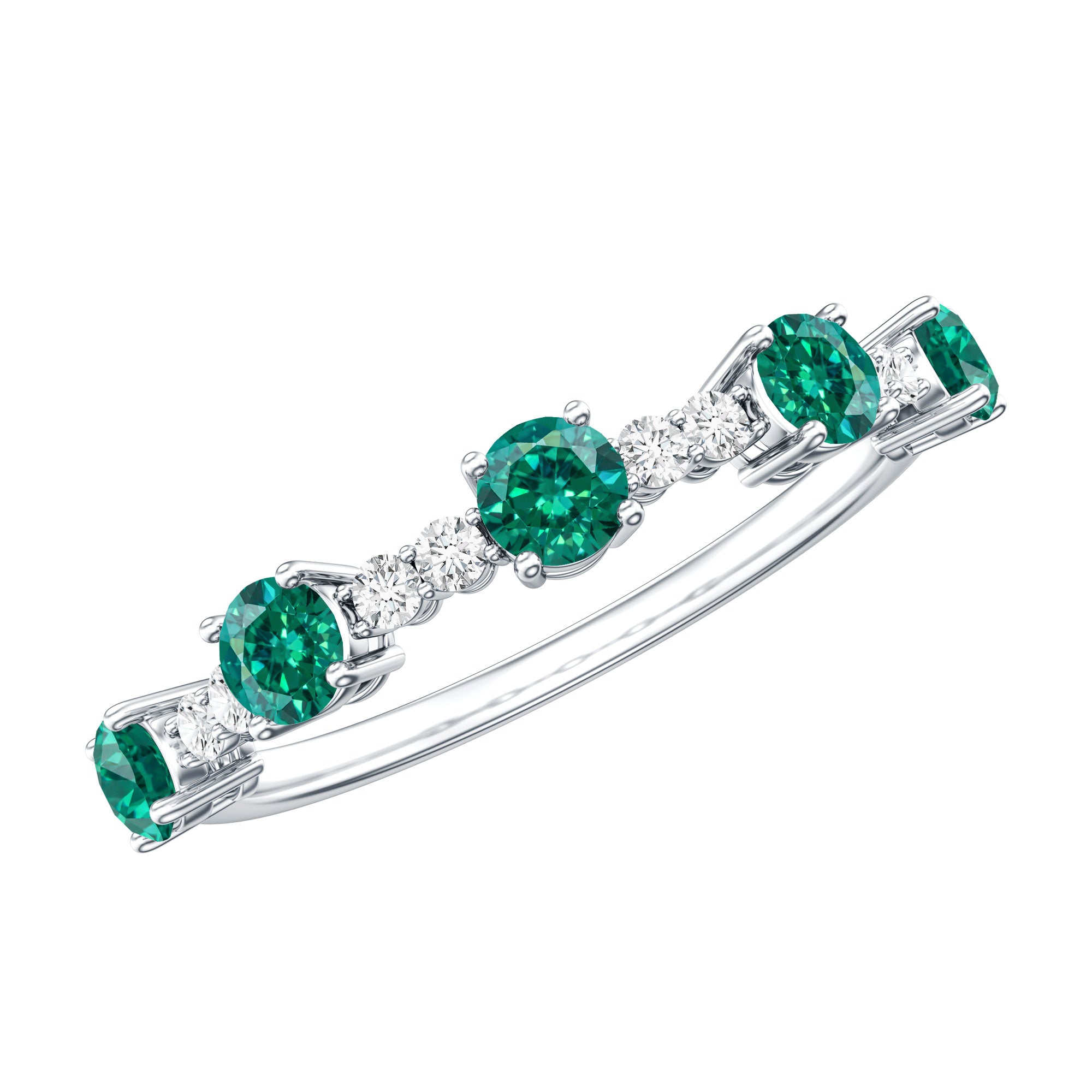 Certified Lab Grown Emerald Half Eternity Anniversary Ring with Diamond AAAA - Rosec Jewels
