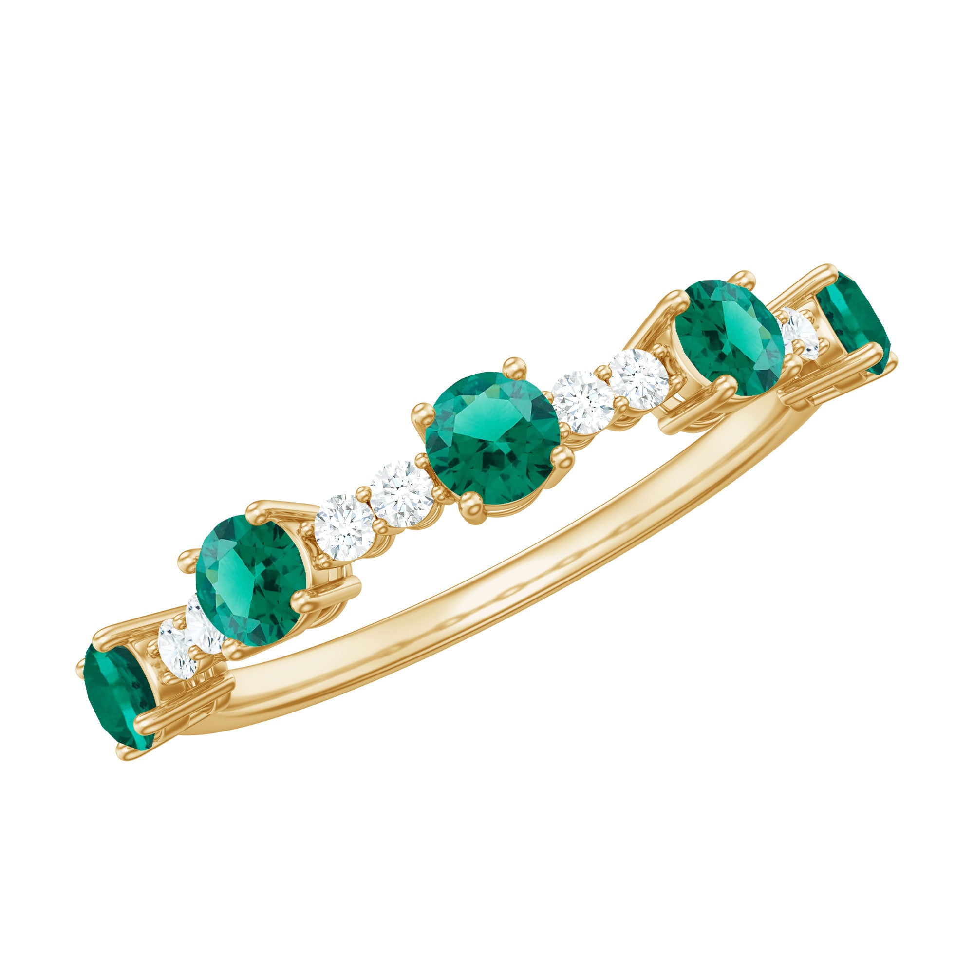 Certified Lab Grown Emerald Half Eternity Anniversary Ring with Diamond AAAA - Rosec Jewels