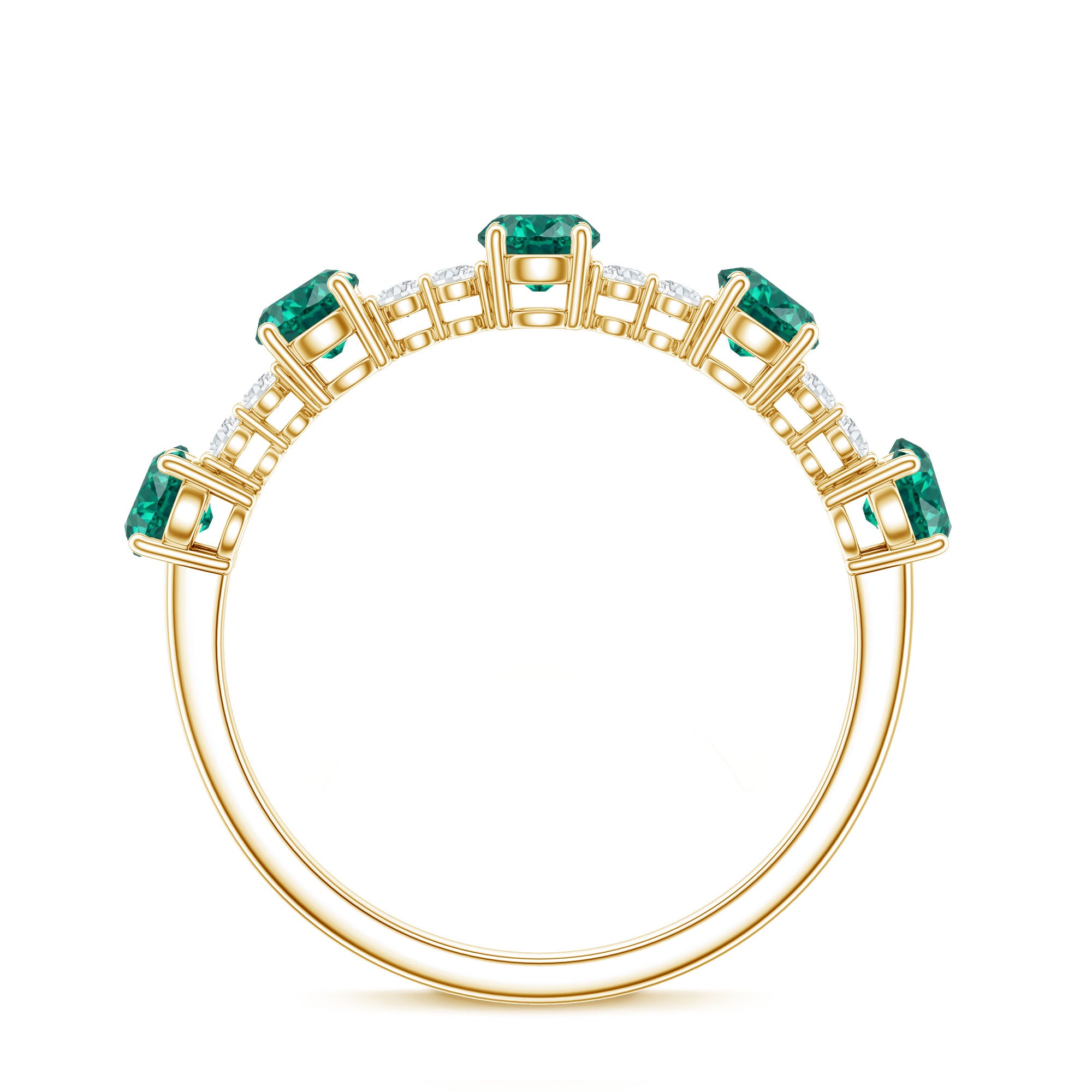 Certified Lab Grown Emerald Half Eternity Anniversary Ring with Diamond AAAA - Rosec Jewels