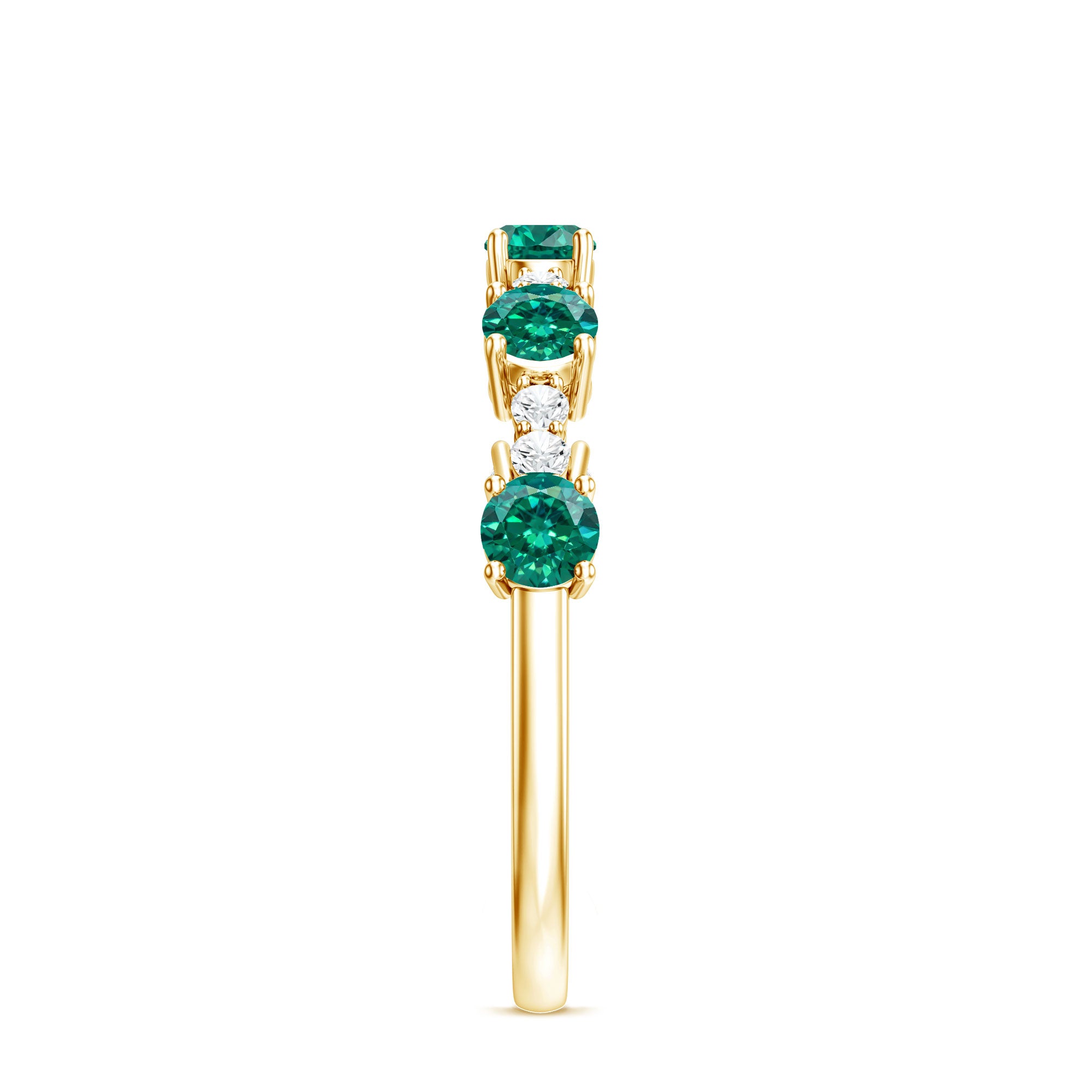 Certified Lab Grown Emerald Half Eternity Anniversary Ring with Diamond AAAA - Rosec Jewels