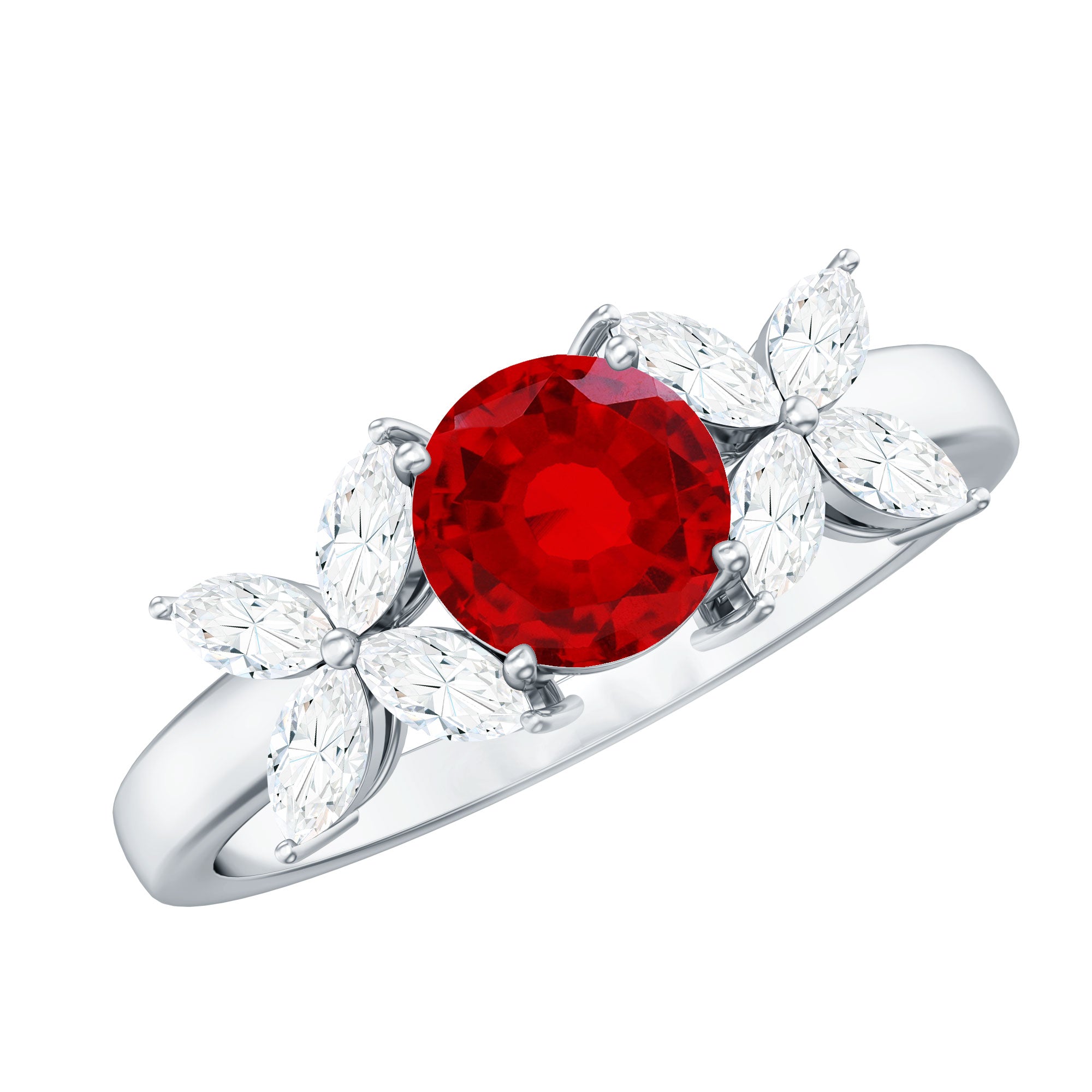 Brilliant Cut Lab Created Ruby Floral Engagement Ring with Certificate