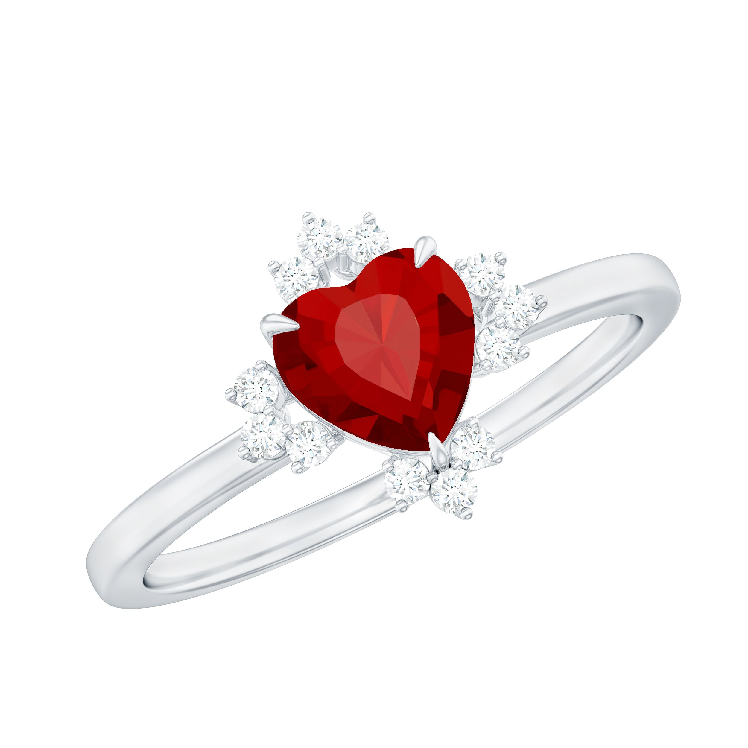 Lab Created Ruby Heart Promise Ring with Diamonds