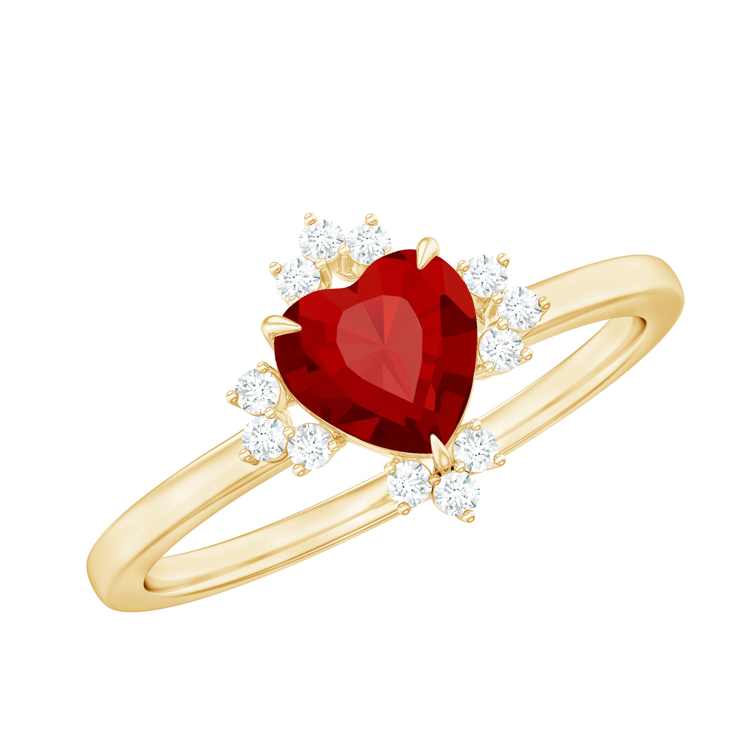 Rosec Jewels-Lab Created Ruby Heart Promise Ring with Diamonds
