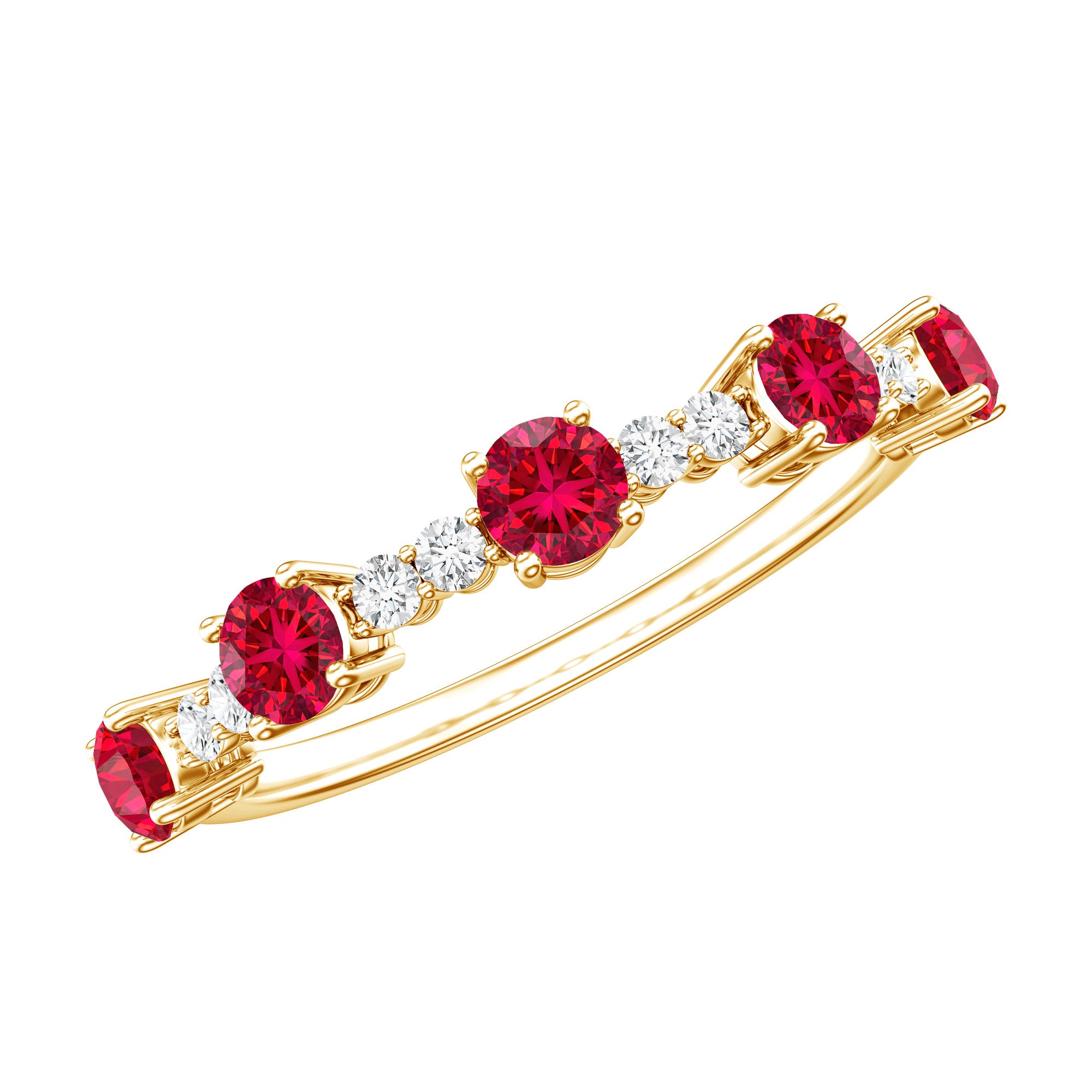 Lab Created Ruby and Diamond Half Eternity Stackable Ring AAAA - Rosec Jewels
