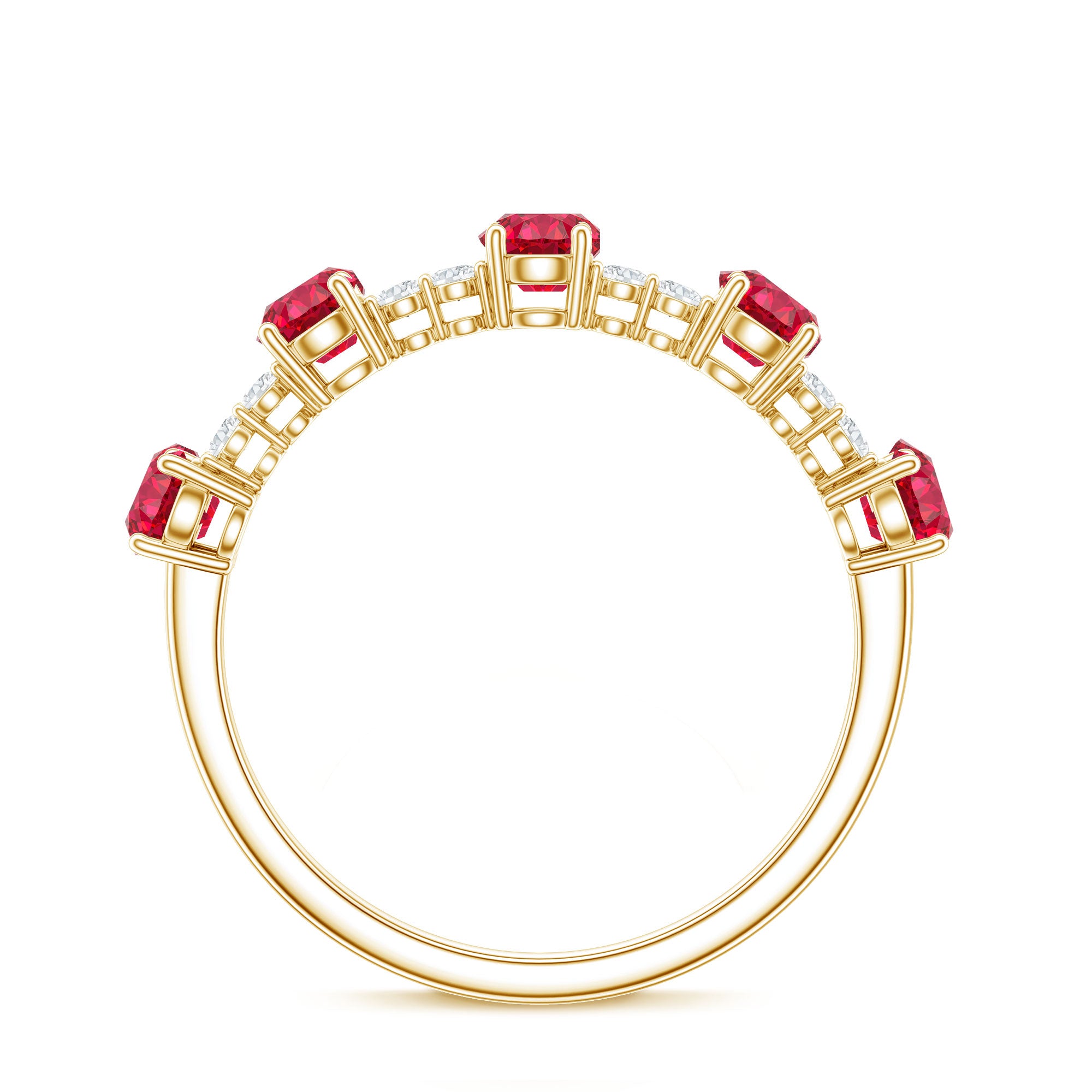 Lab Created Ruby and Diamond Half Eternity Stackable Ring AAAA - Rosec Jewels