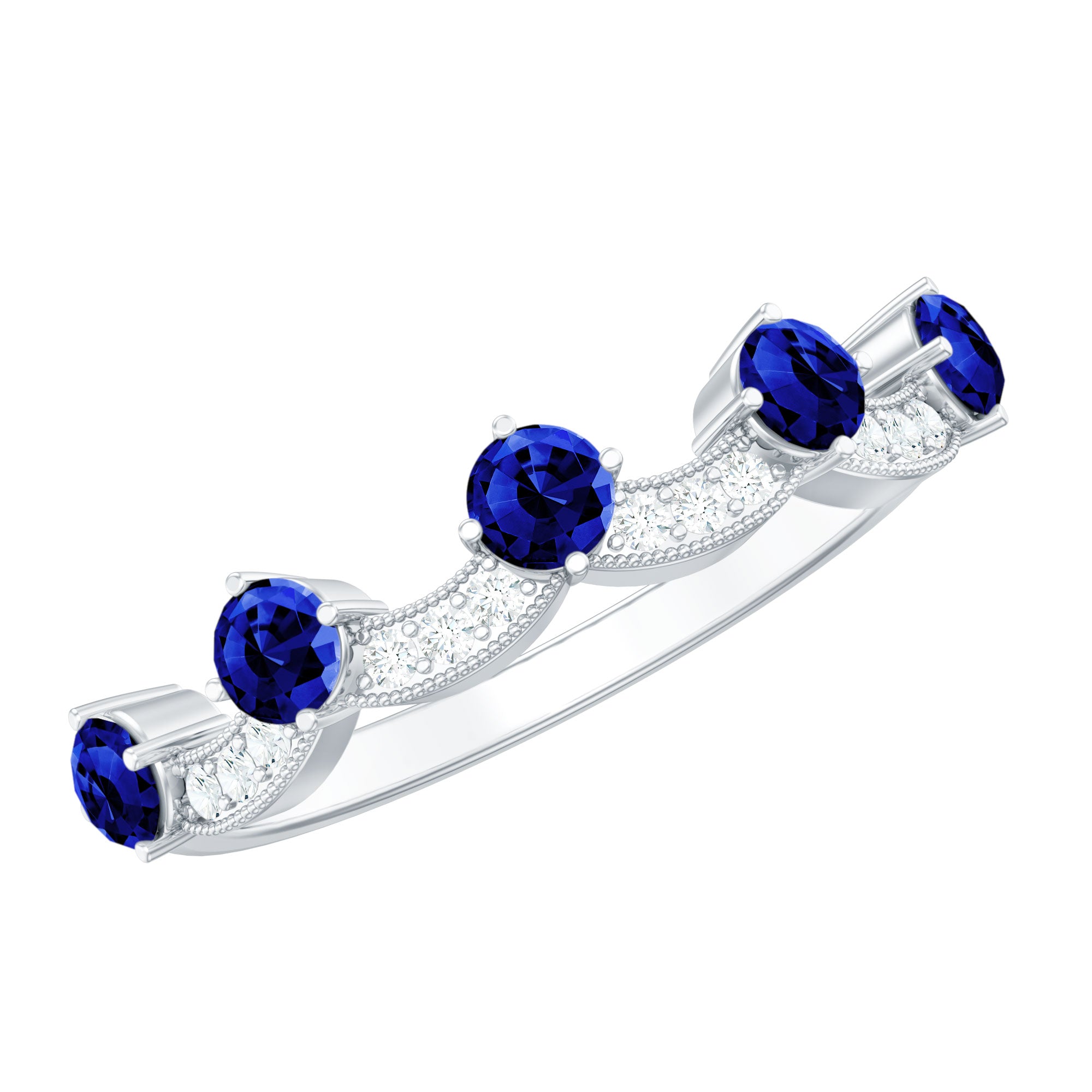 Certified Lab Grown Blue Sapphire Diamond Half Eternity Ring for Anniversary AAAA - Rosec Jewels
