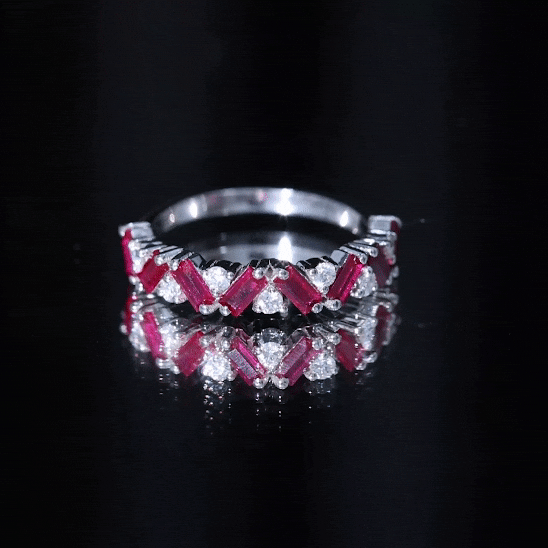 Baguette Shape Lab Grown Ruby Half Eternity Band with Diamond AAAA - Rosec Jewels