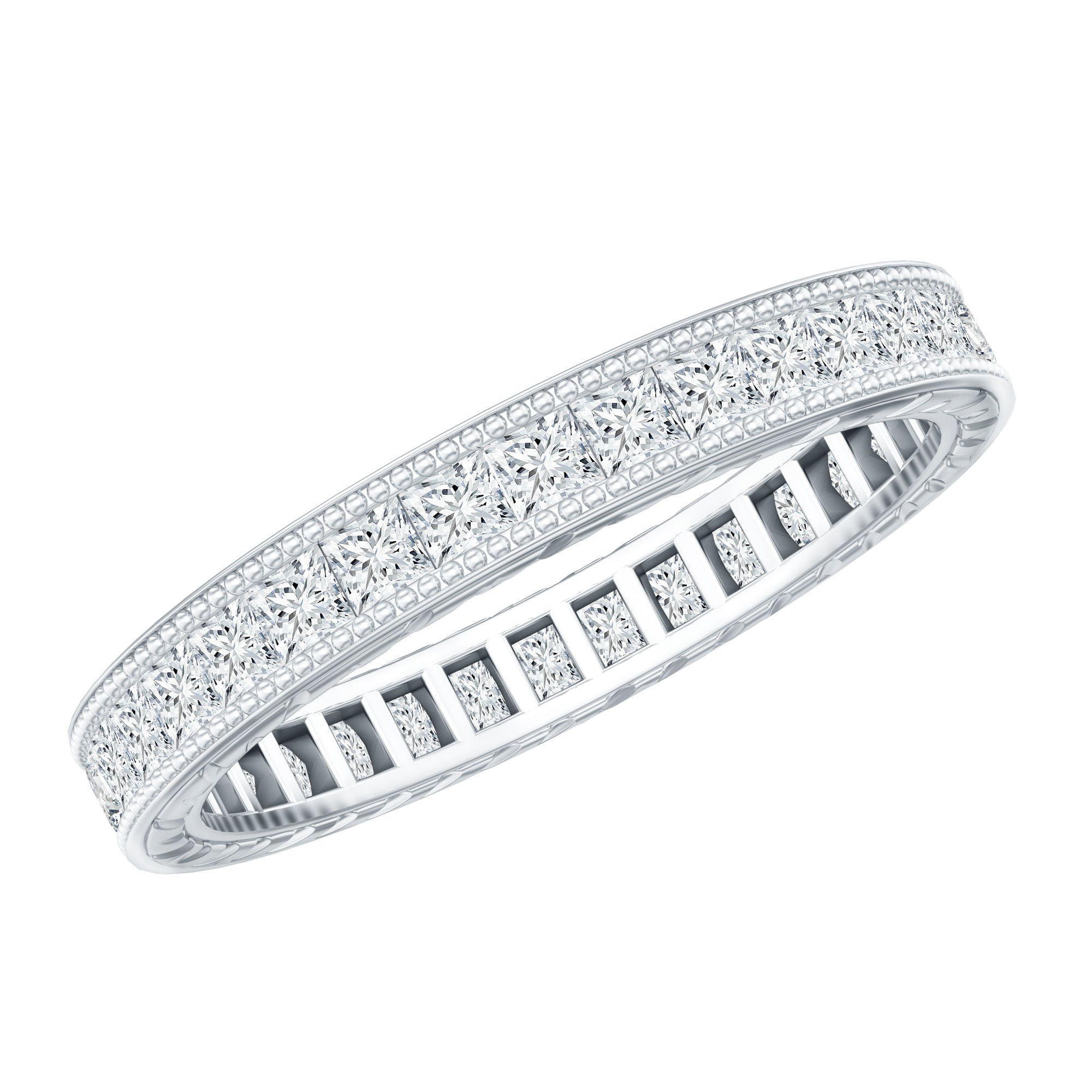 Certified Princess Cut Lab Grown Diamond Eternity Wedding Band Lab - ( EF-VS ) - Rosec Jewels