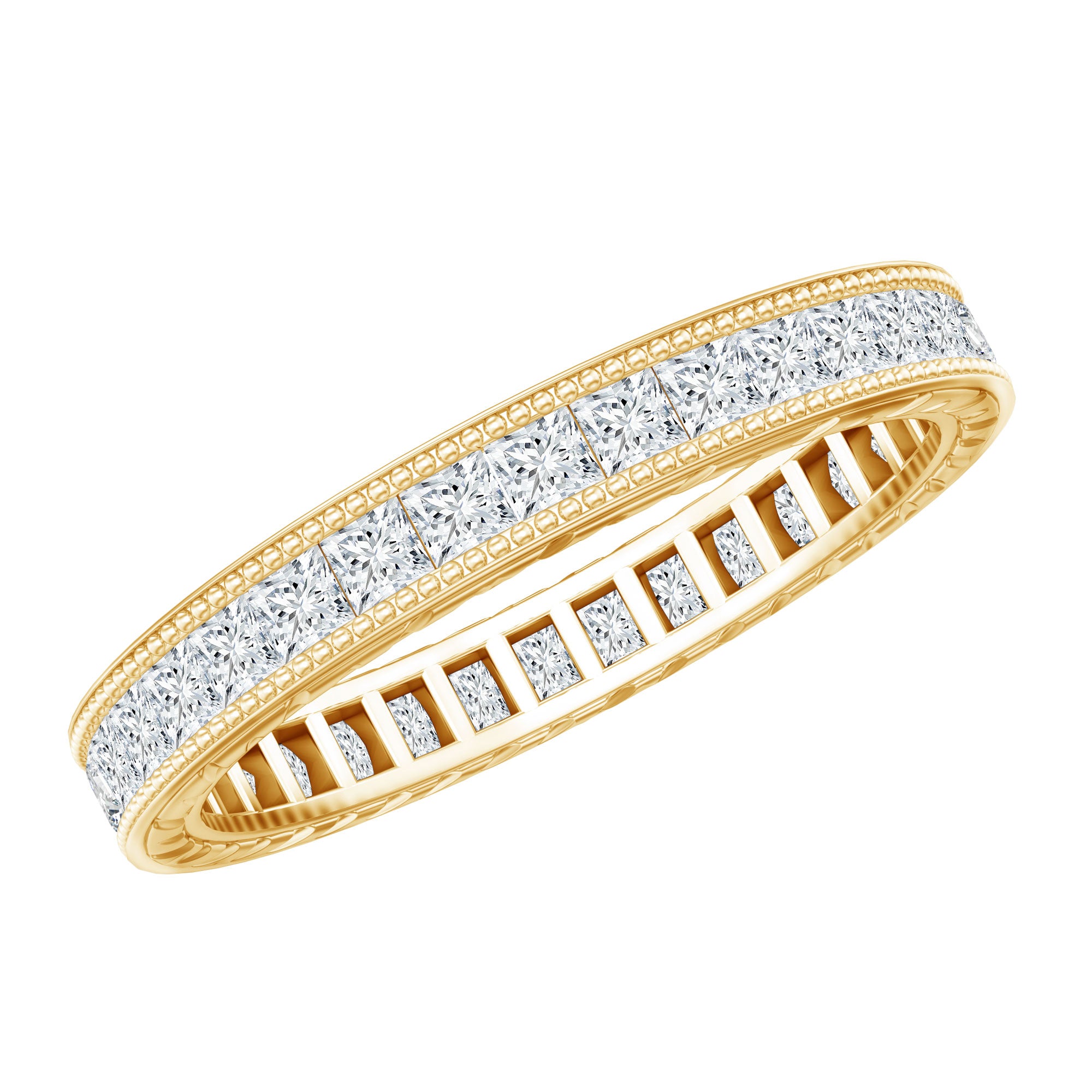 Certified Princess Cut Lab Grown Diamond Eternity Wedding Band Lab - ( EF-VS ) - Rosec Jewels
