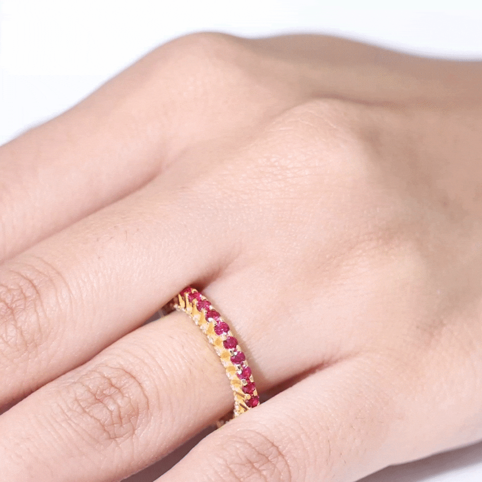 1.75 CT Round Shape Lab Grown Ruby and Diamond Eternity Wedding Band AAAA - Rosec Jewels