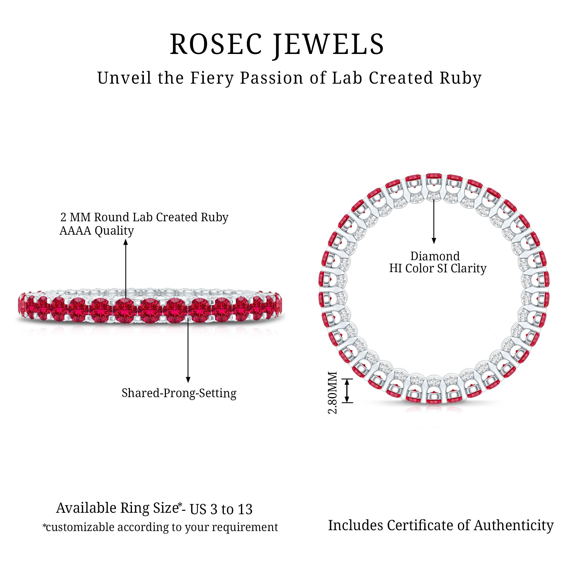 Round Shape Lab Grown Ruby and Diamond Eternity Wedding Band AAAA - Rosec Jewels