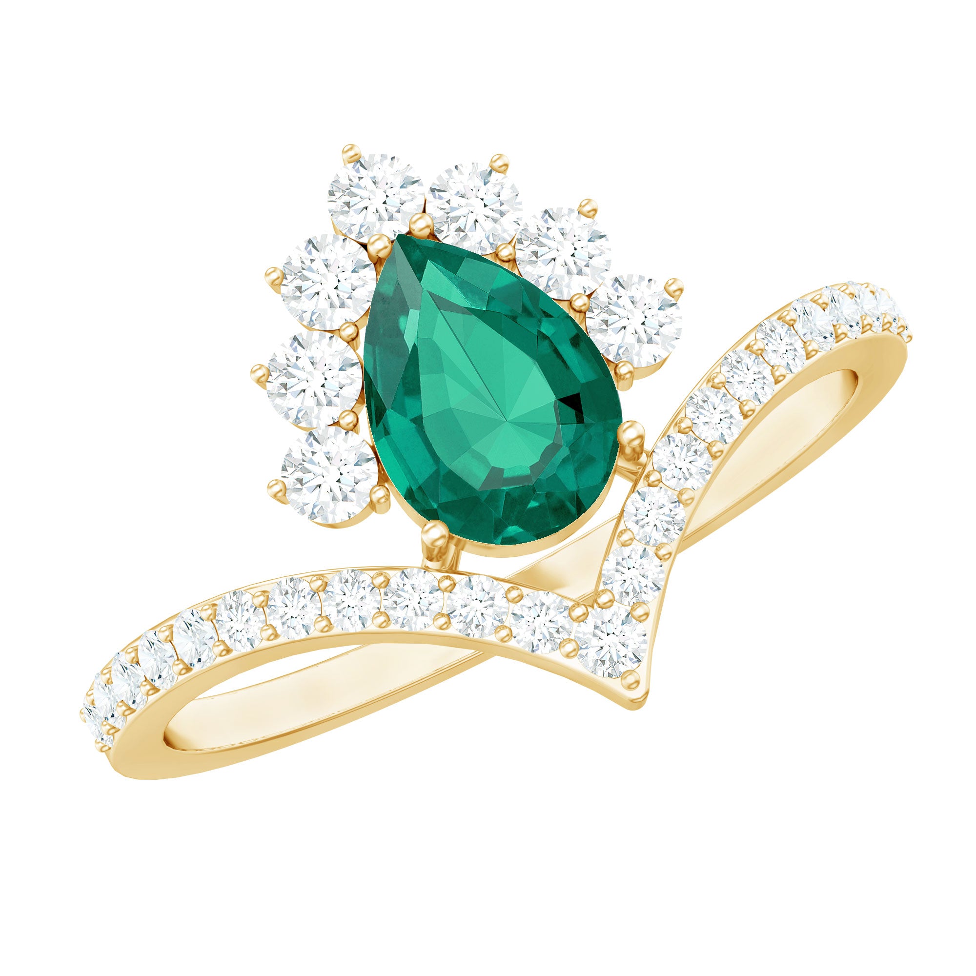 Lab Grown Emerald and Diamond Designer Engagement Ring AAAA - Rosec Jewels