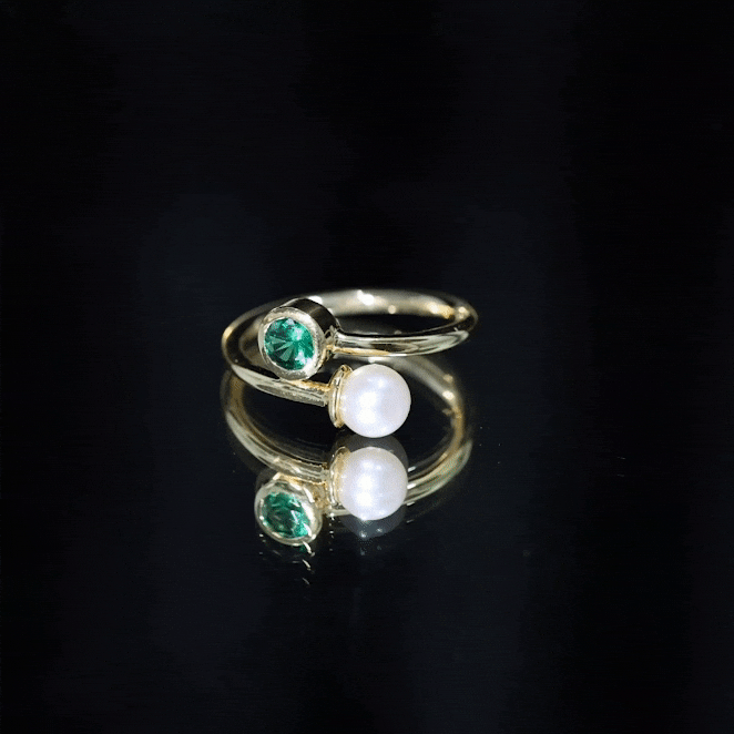 Freshwater Pearl Emerald Toi Et Moi Promise Ring AAA - Rosec Jewels