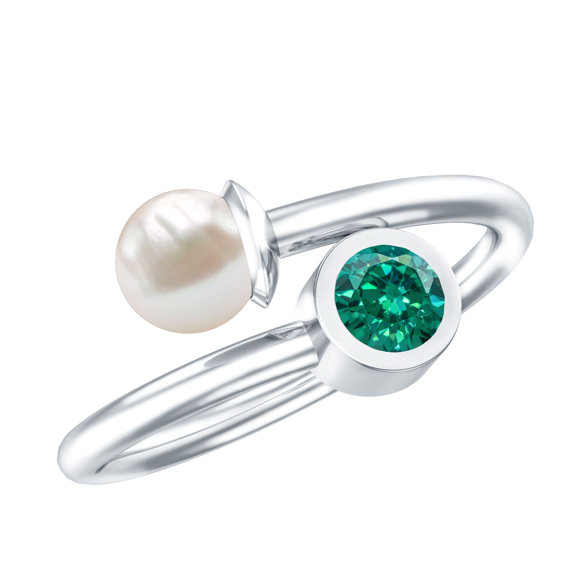 Freshwater Pearl Emerald Toi Et Moi Promise Ring AAA - Rosec Jewels