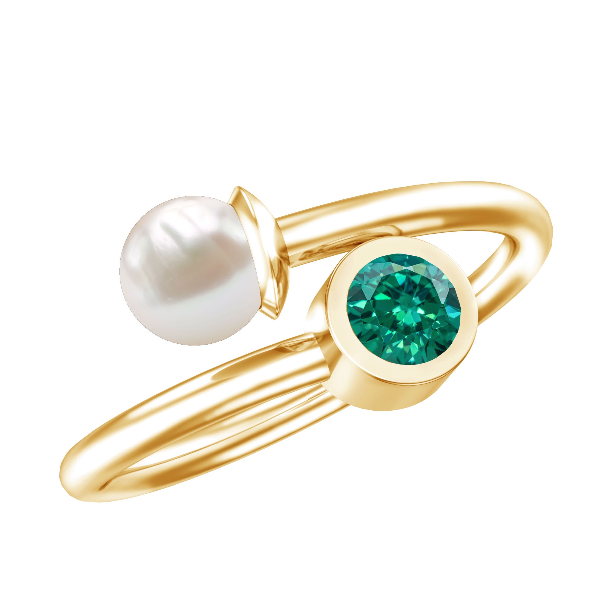 Freshwater Pearl Emerald Toi Et Moi Promise Ring AAA - Rosec Jewels